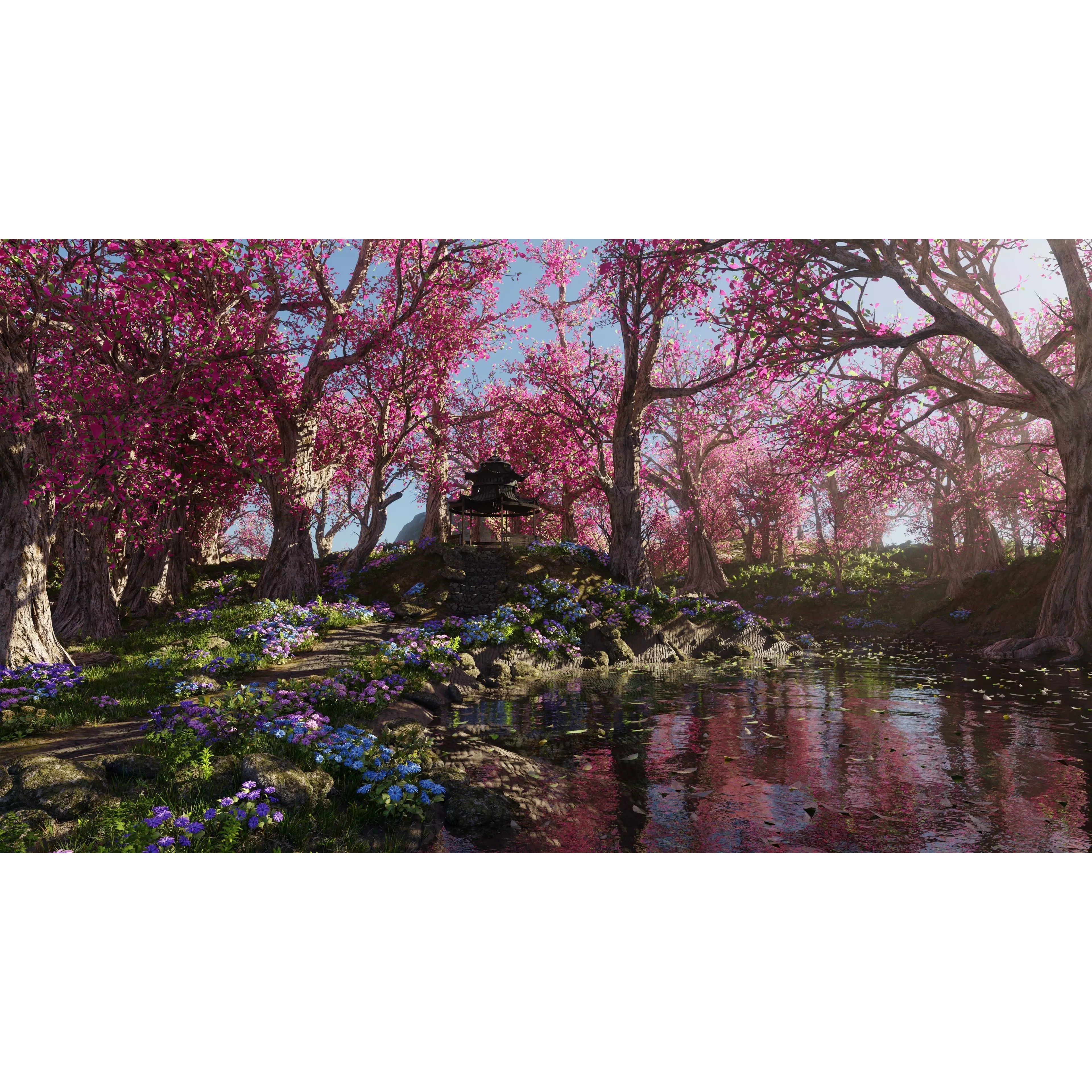 Japanese Gazebo Scene - Game-Ready 3D Model - View 2