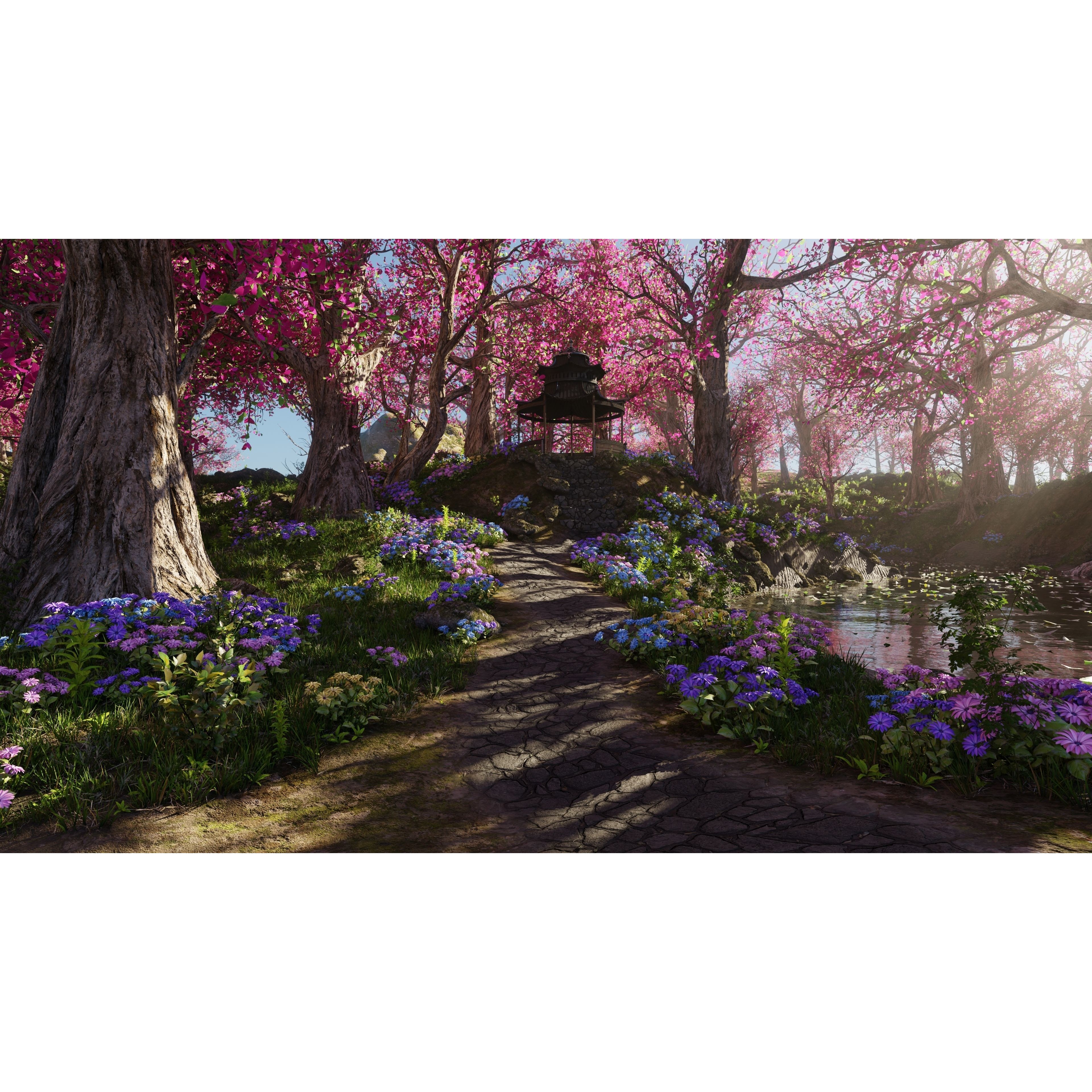 Japanese Gazebo Scene - Game-Ready 3D Model - View 3