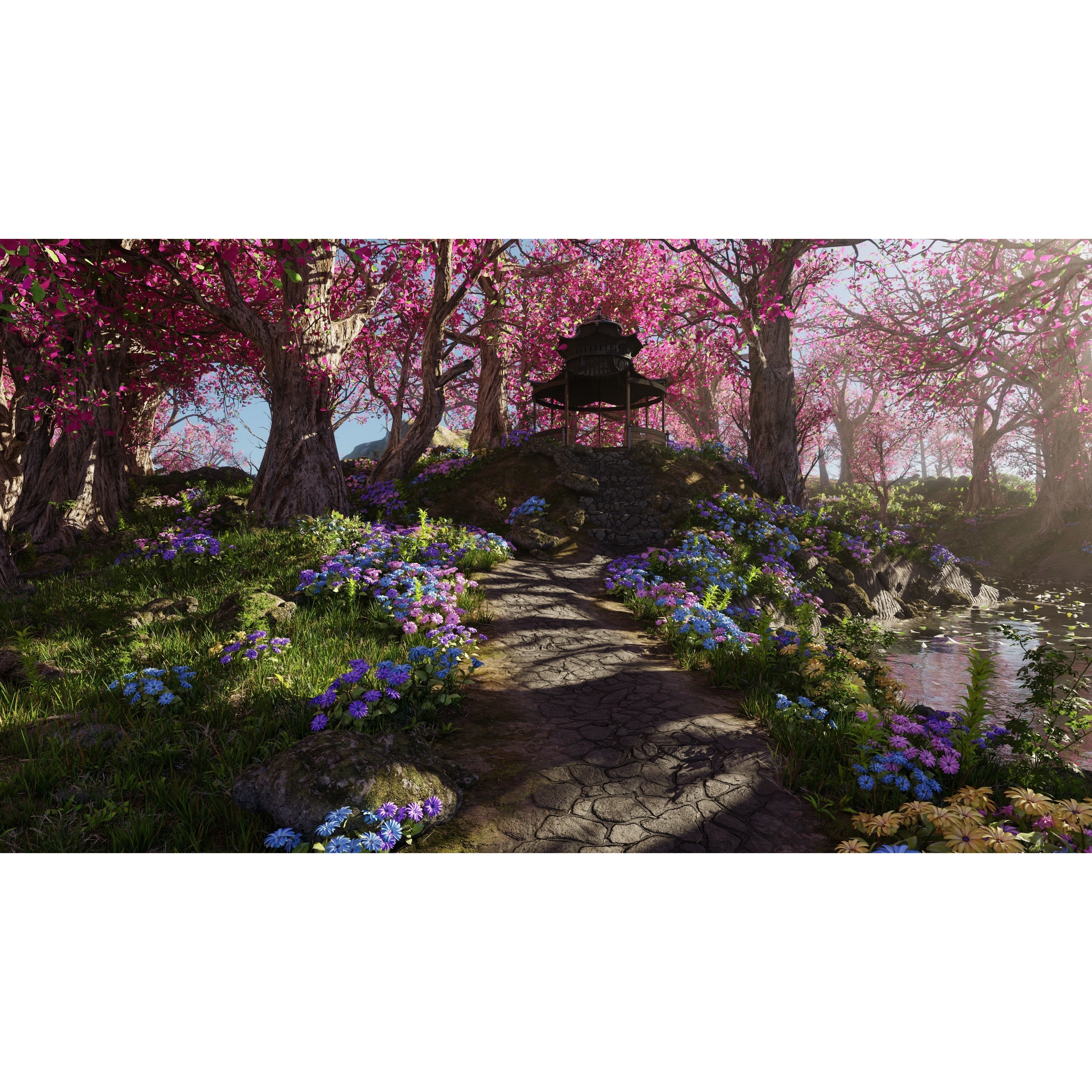 Japanese Gazebo Scene - Game-Ready 3D Model - View 4