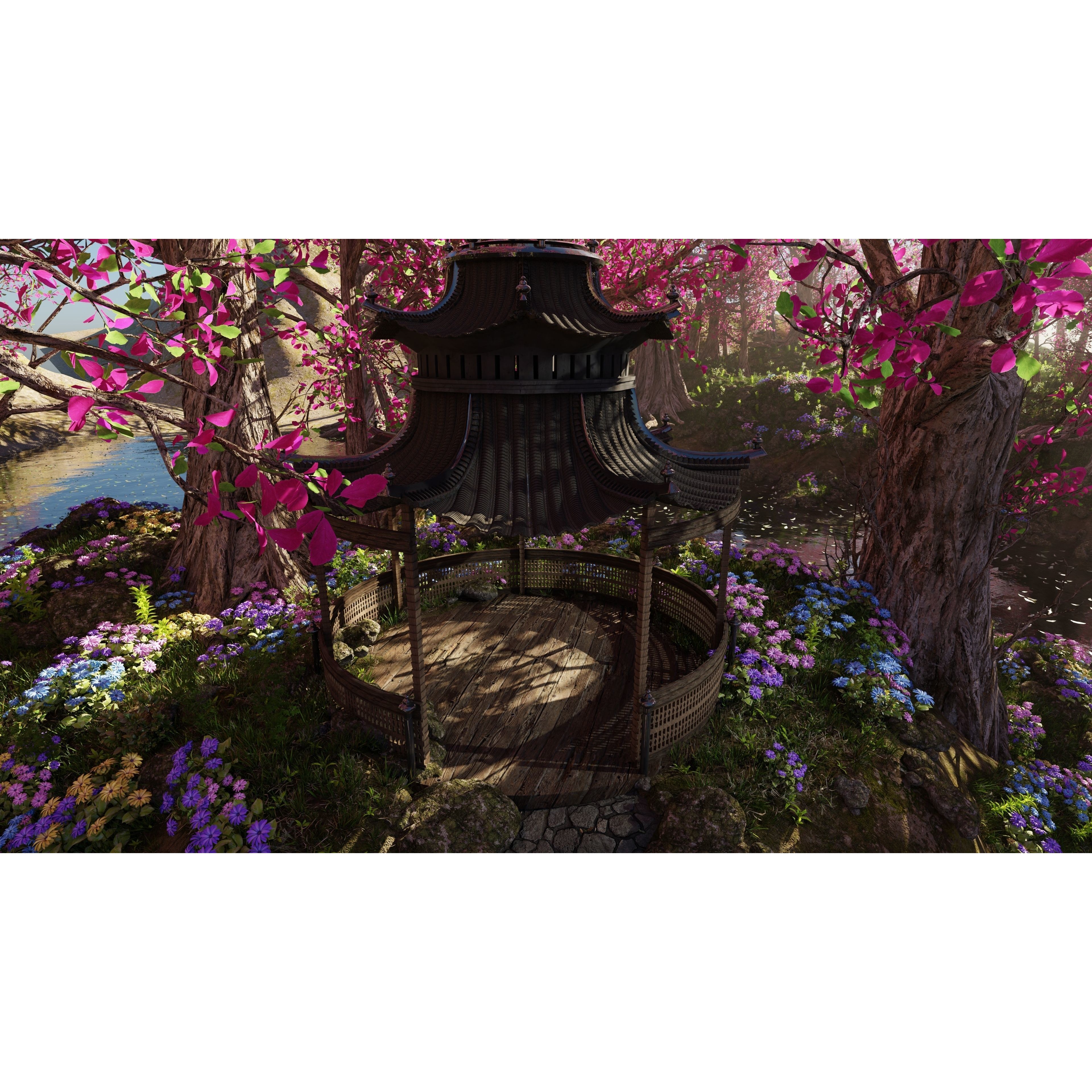 Japanese Gazebo Scene - Game-Ready 3D Model - View 7