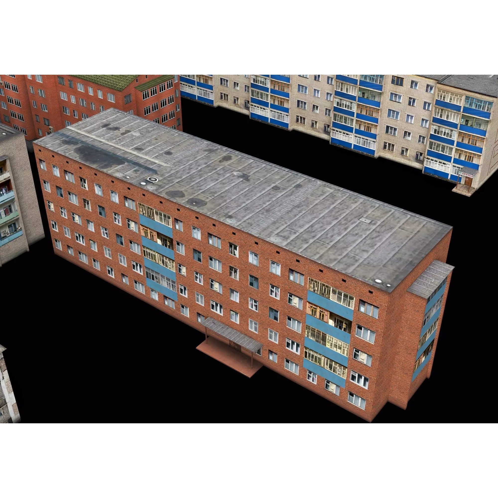 Dilapidated Apartment Building Series - Low-Poly Game-Ready 3D Model - View 10