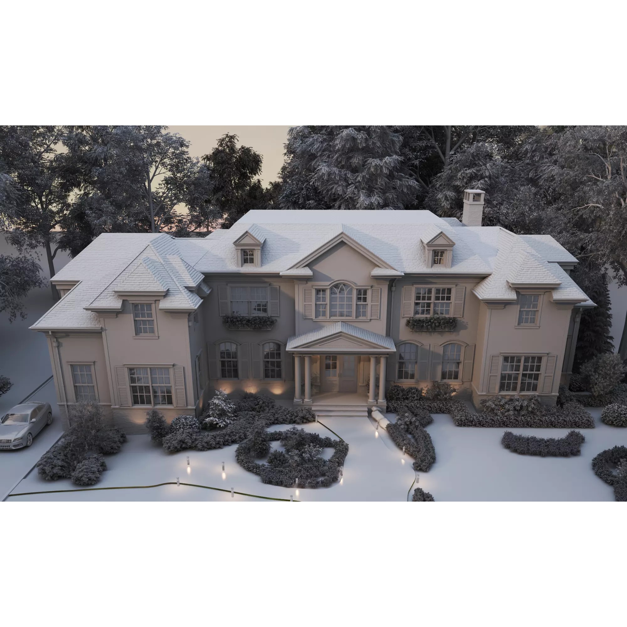 American Luxury Villa Exterior - Low-Poly 3D Model