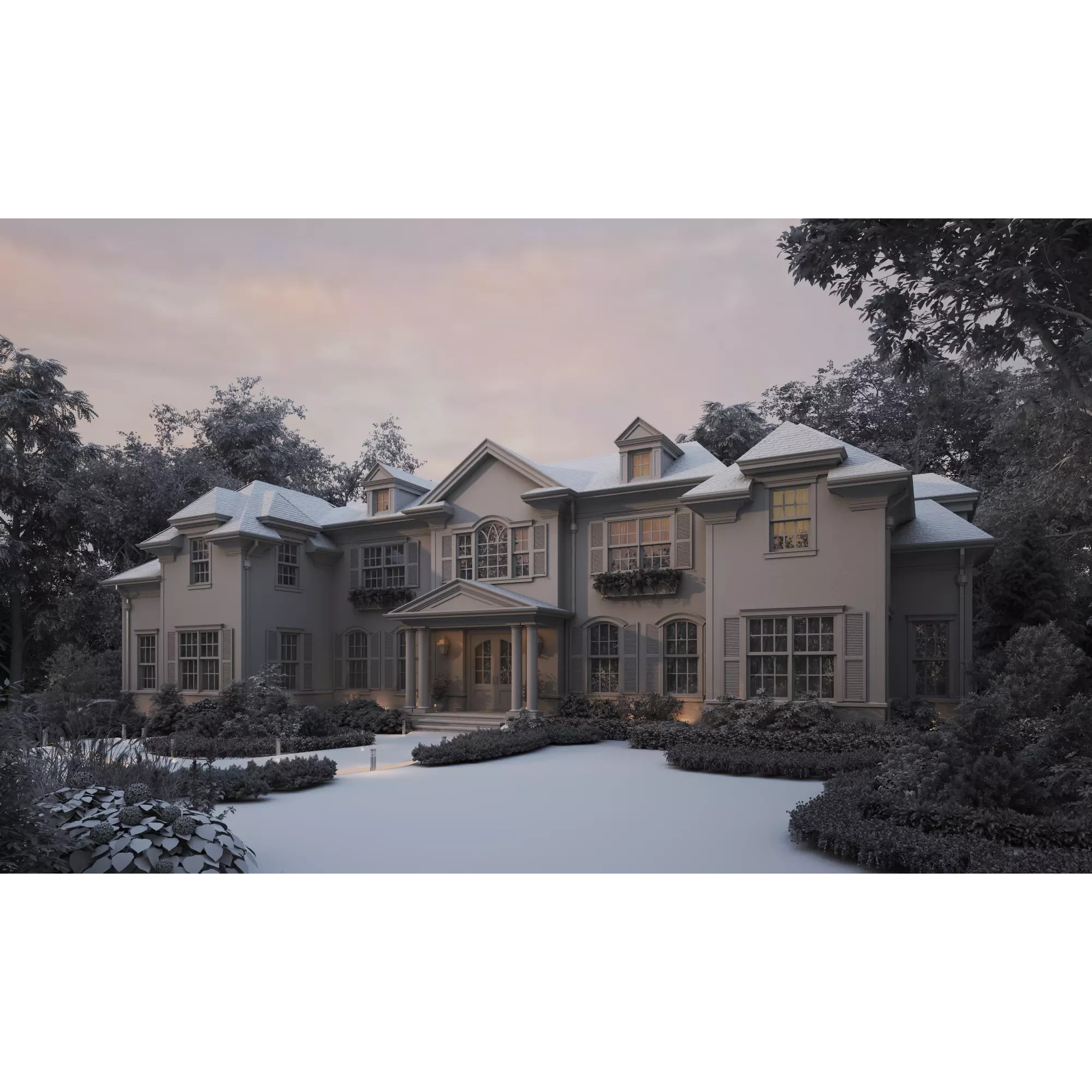 American Luxury Villa Exterior - Low-Poly 3D Model - View 12