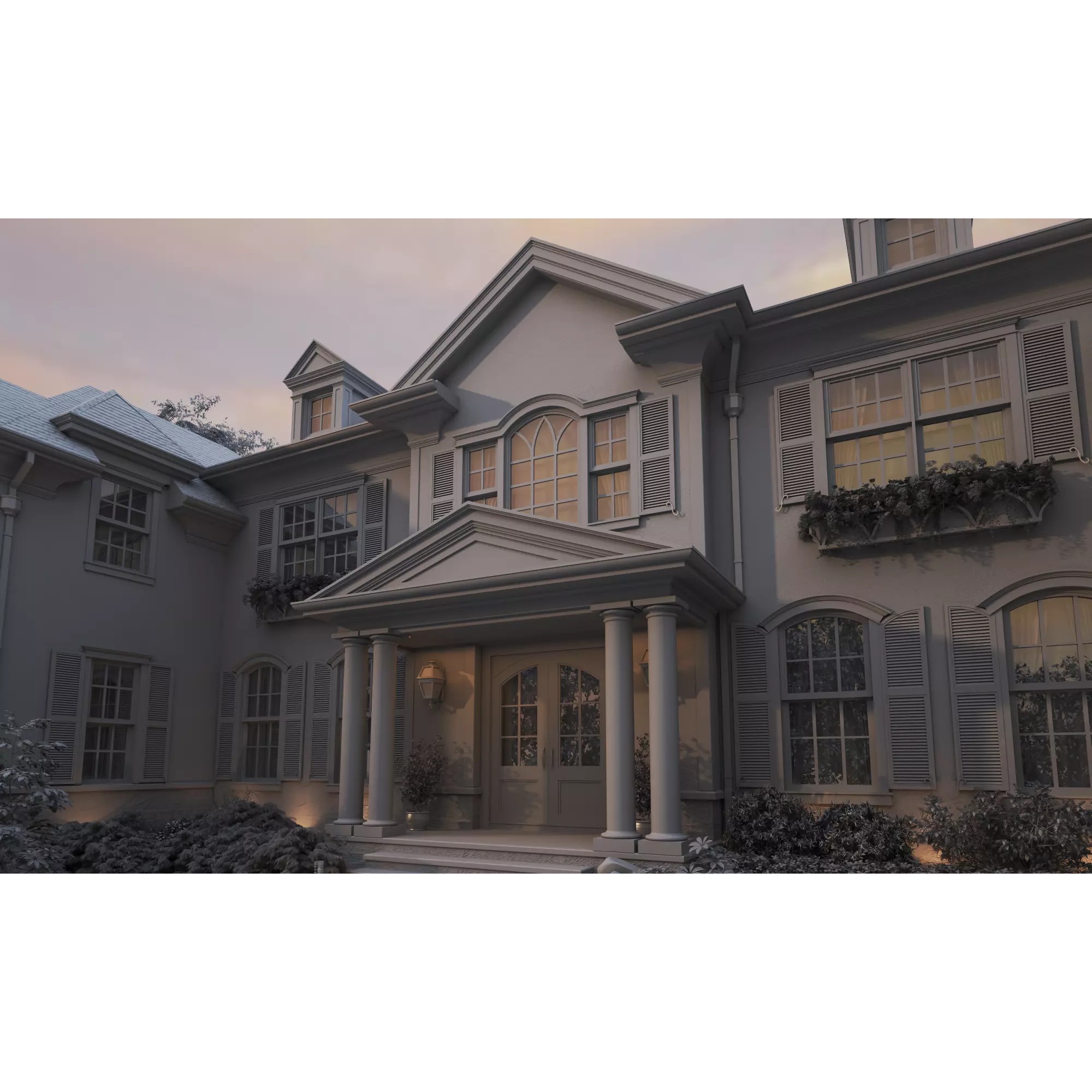 American Luxury Villa Exterior - Low-Poly 3D Model - View 13