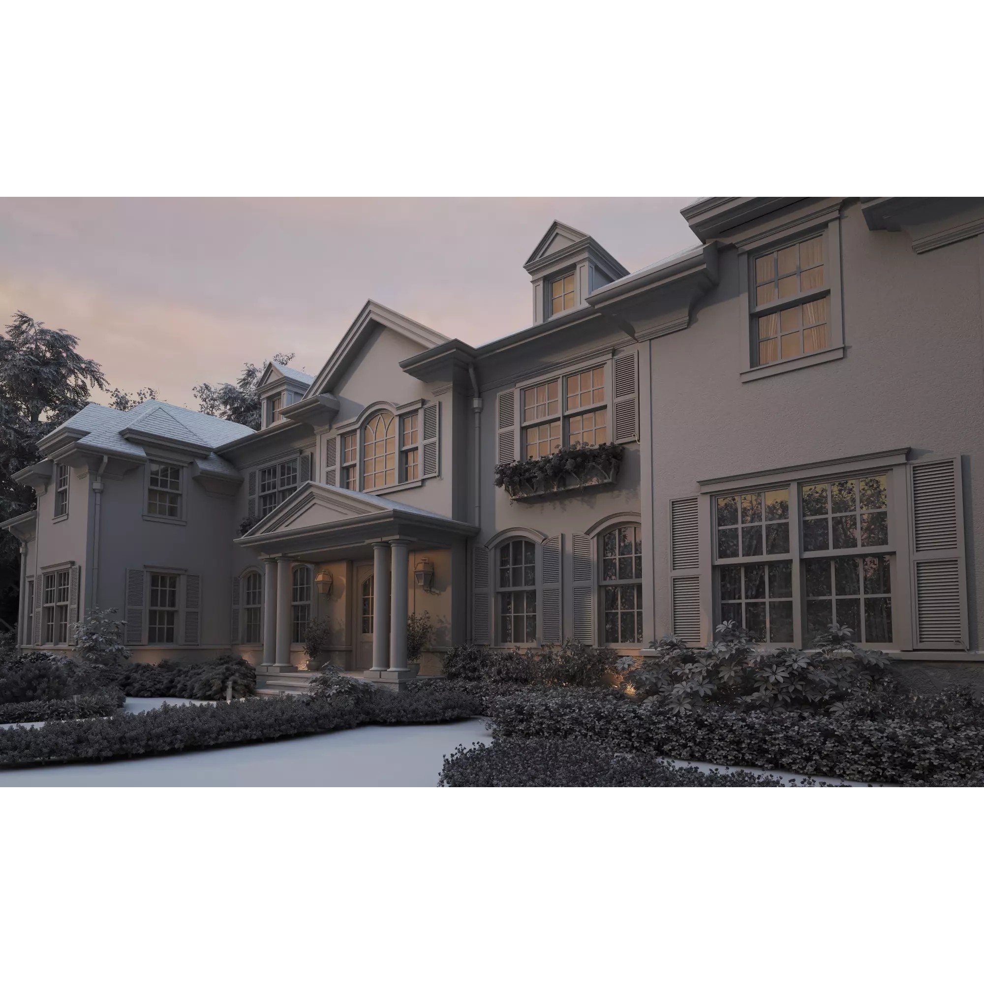 American Luxury Villa Exterior - Low-Poly 3D Model - View 14