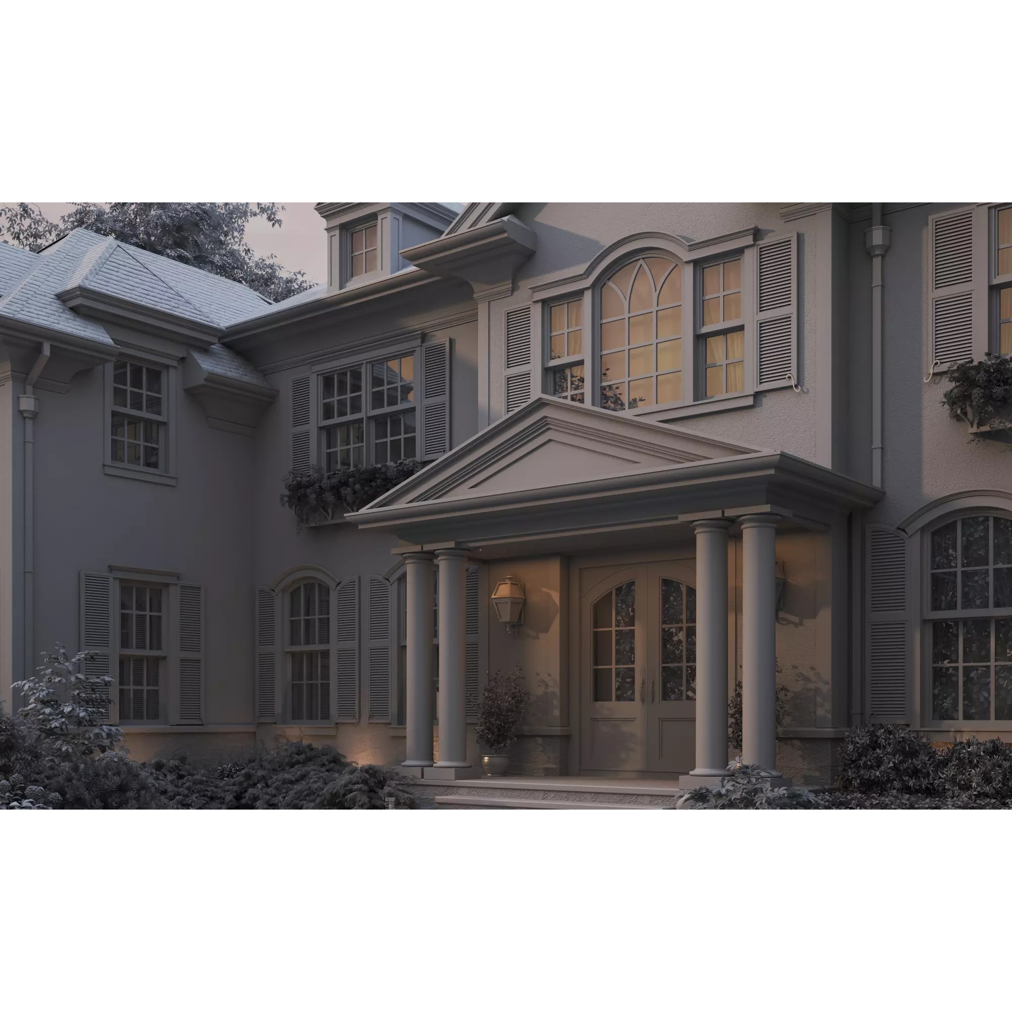 American Luxury Villa Exterior - Low-Poly 3D Model - View 15