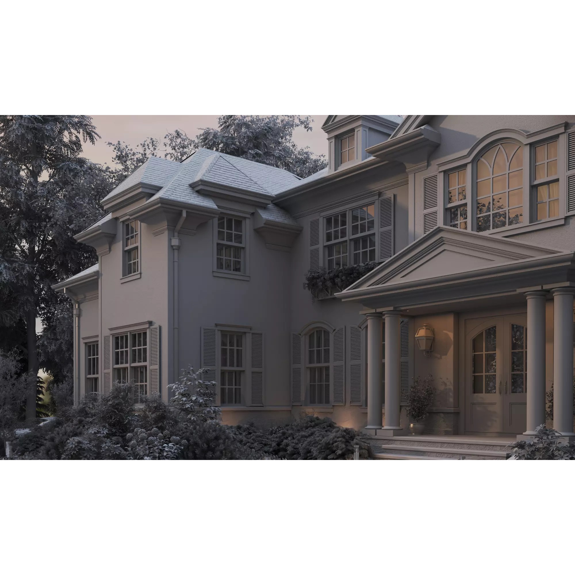 American Luxury Villa Exterior - Low-Poly 3D Model - View 16