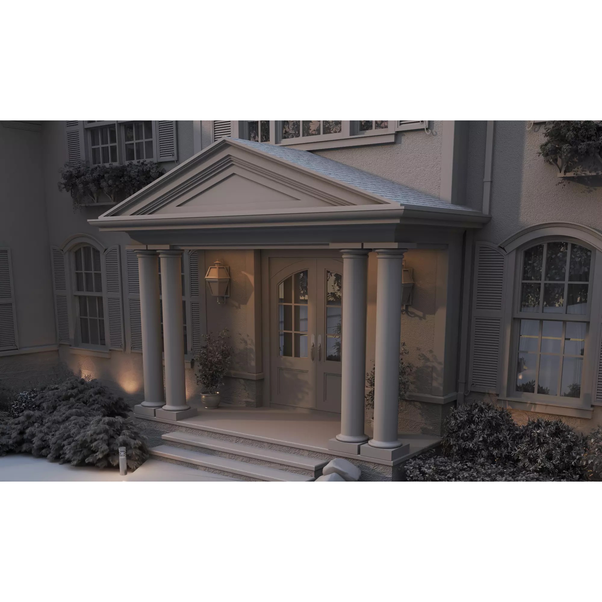 American Luxury Villa Exterior - Low-Poly 3D Model - View 17