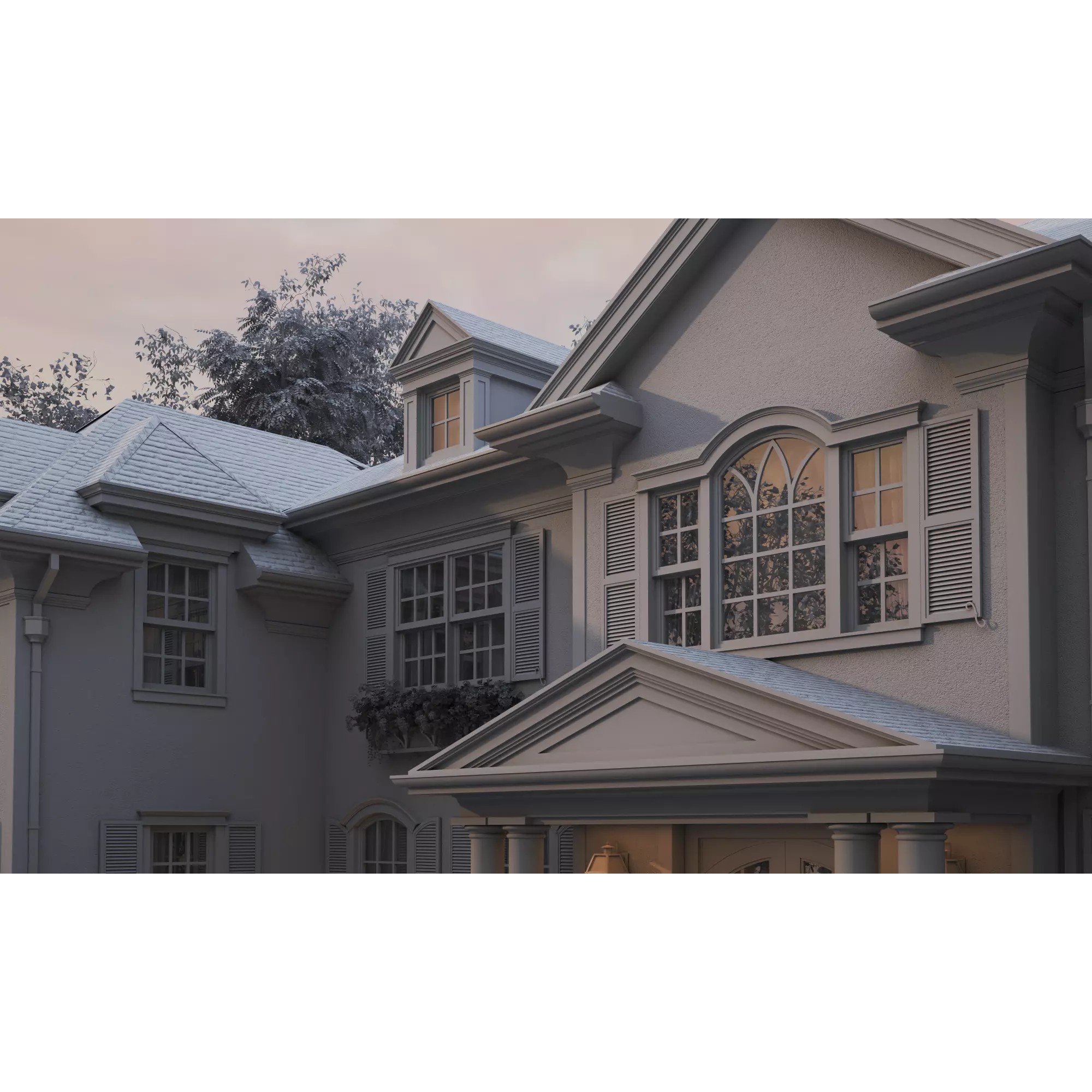 American Luxury Villa Exterior - Low-Poly 3D Model - View 18