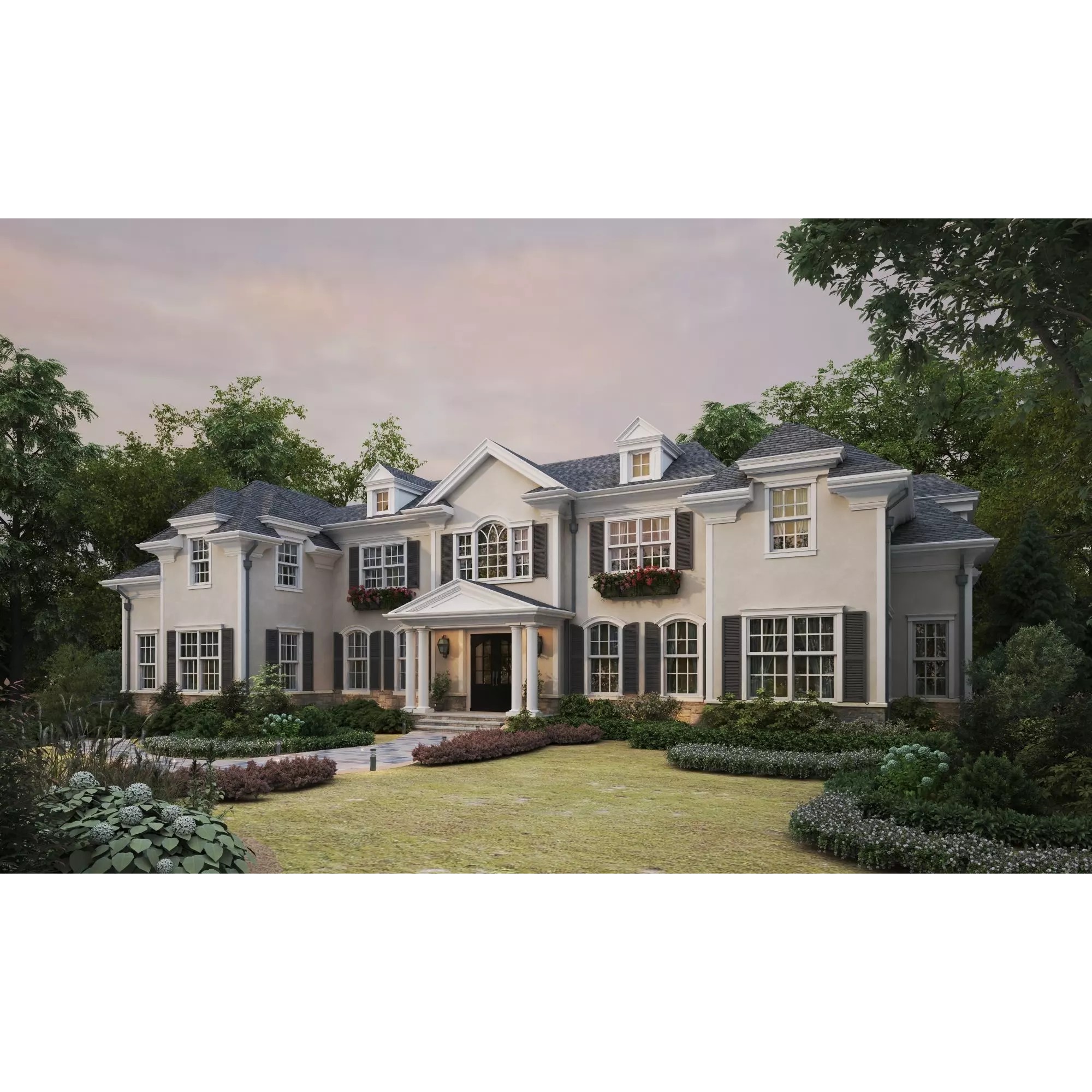 American Luxury Villa Exterior - Low-Poly 3D Model - View 2