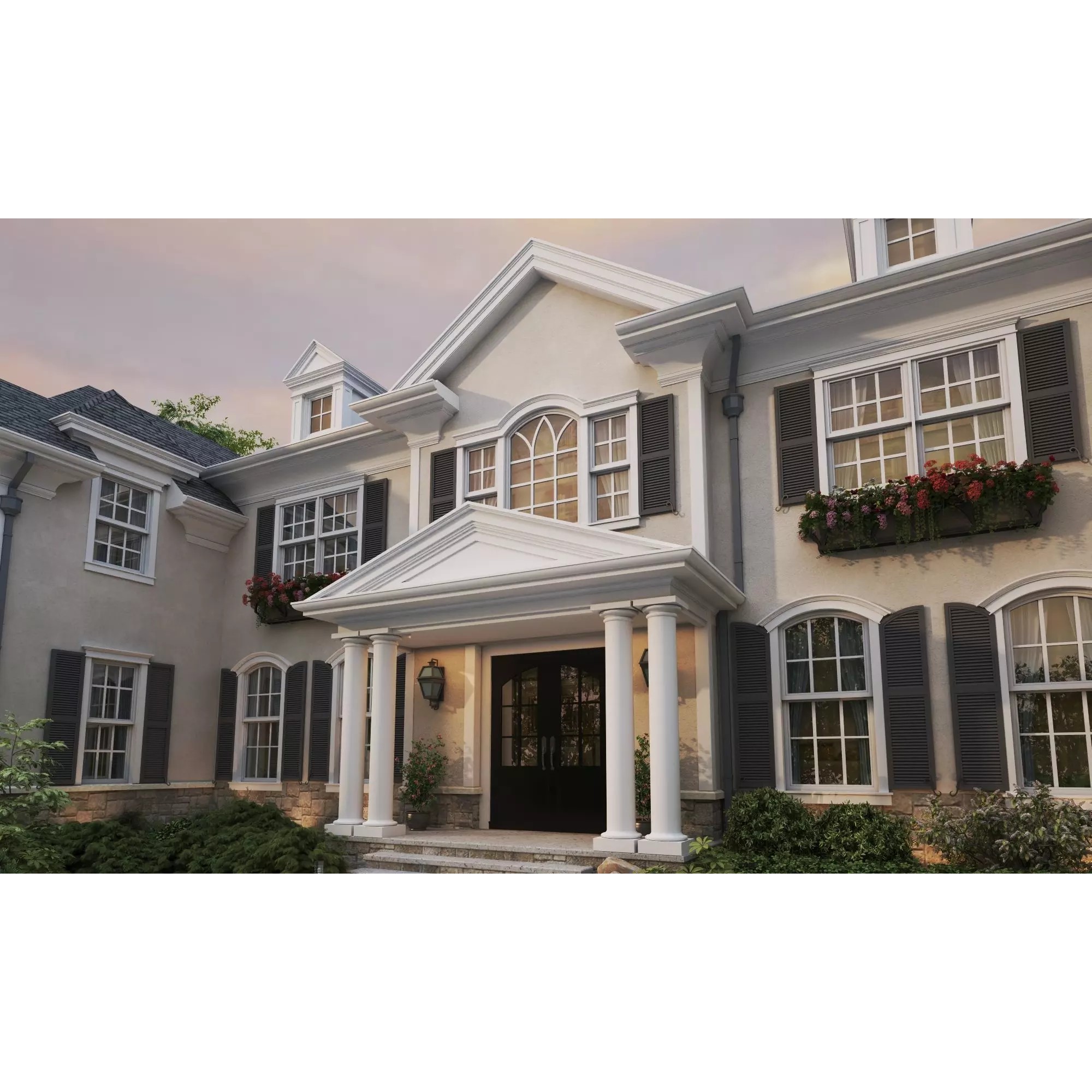 American Luxury Villa Exterior - Low-Poly 3D Model - View 5