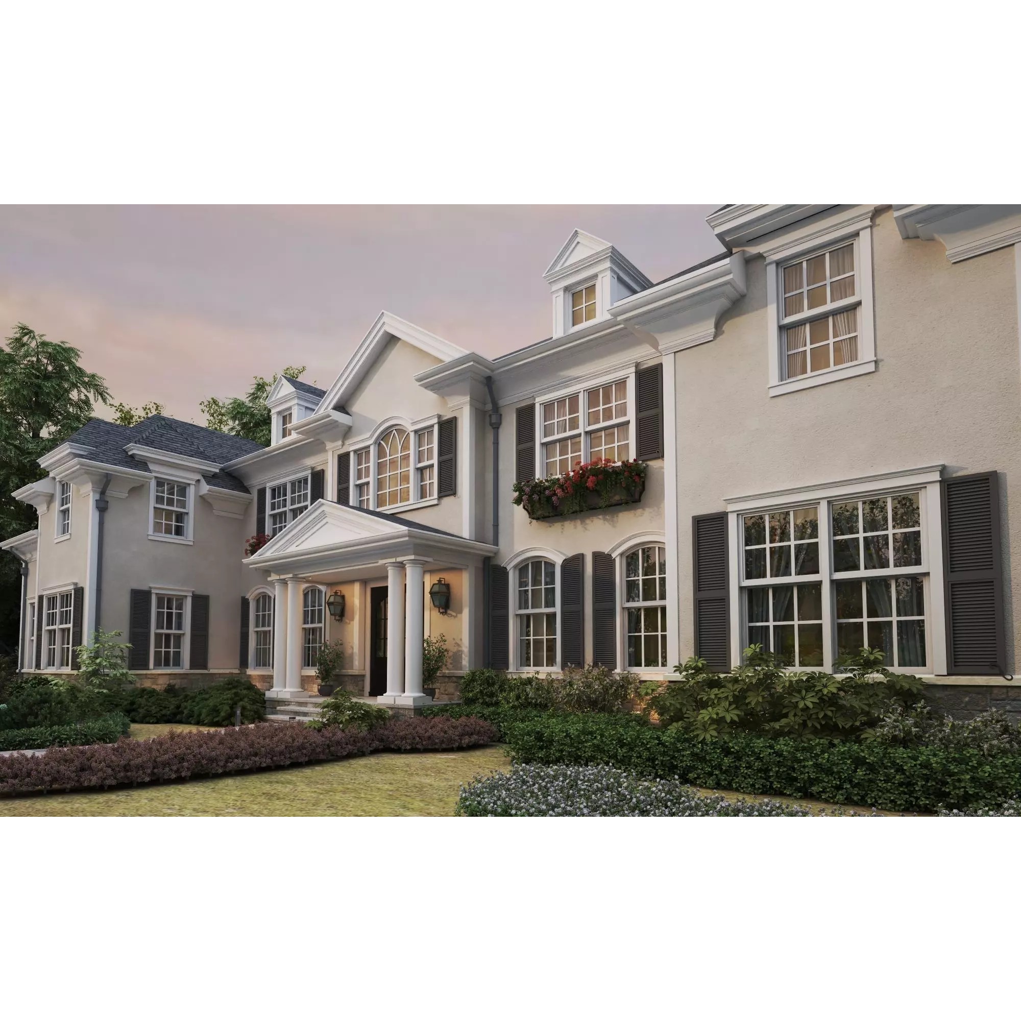 American Luxury Villa Exterior - Low-Poly 3D Model - View 6