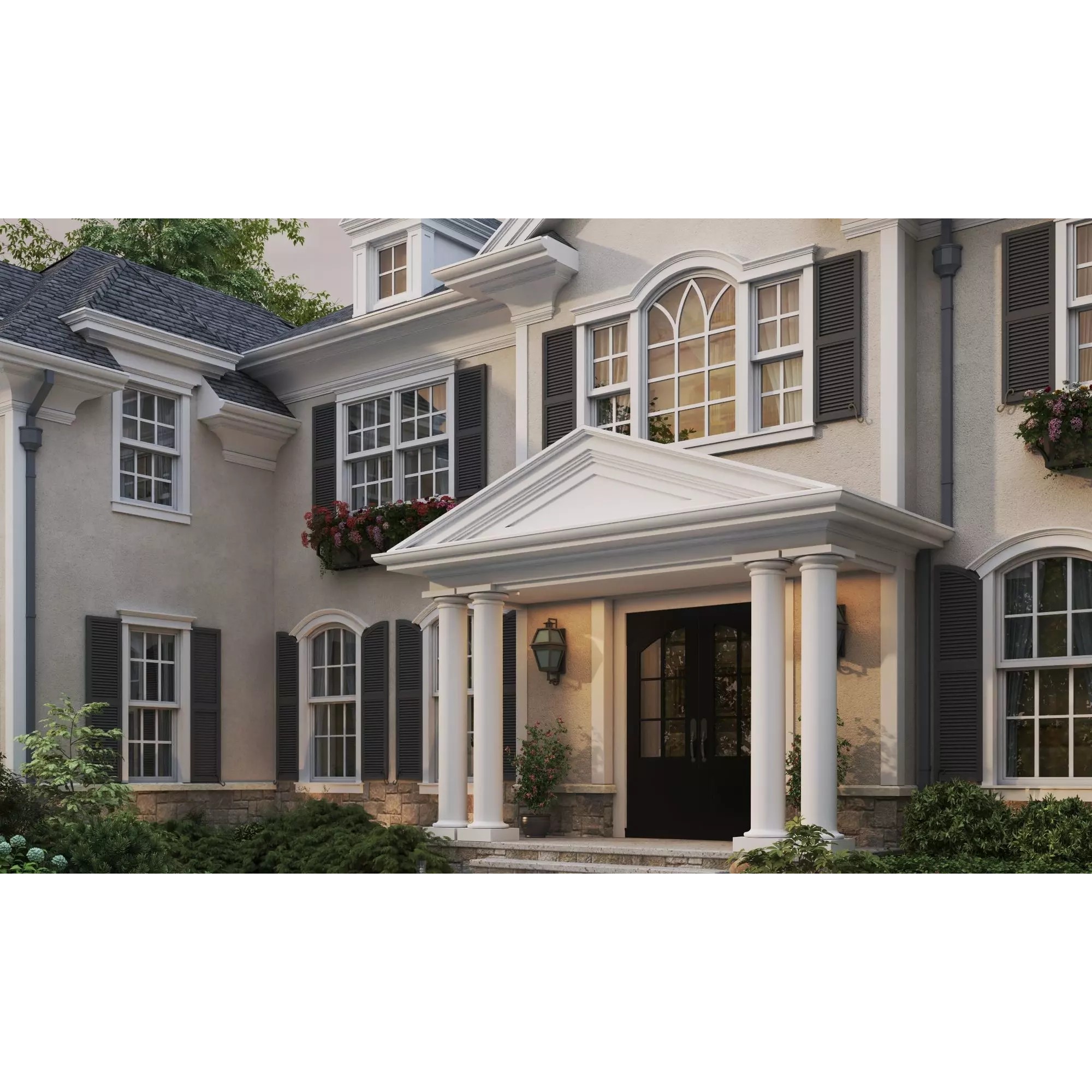 American Luxury Villa Exterior - Low-Poly 3D Model - View 7