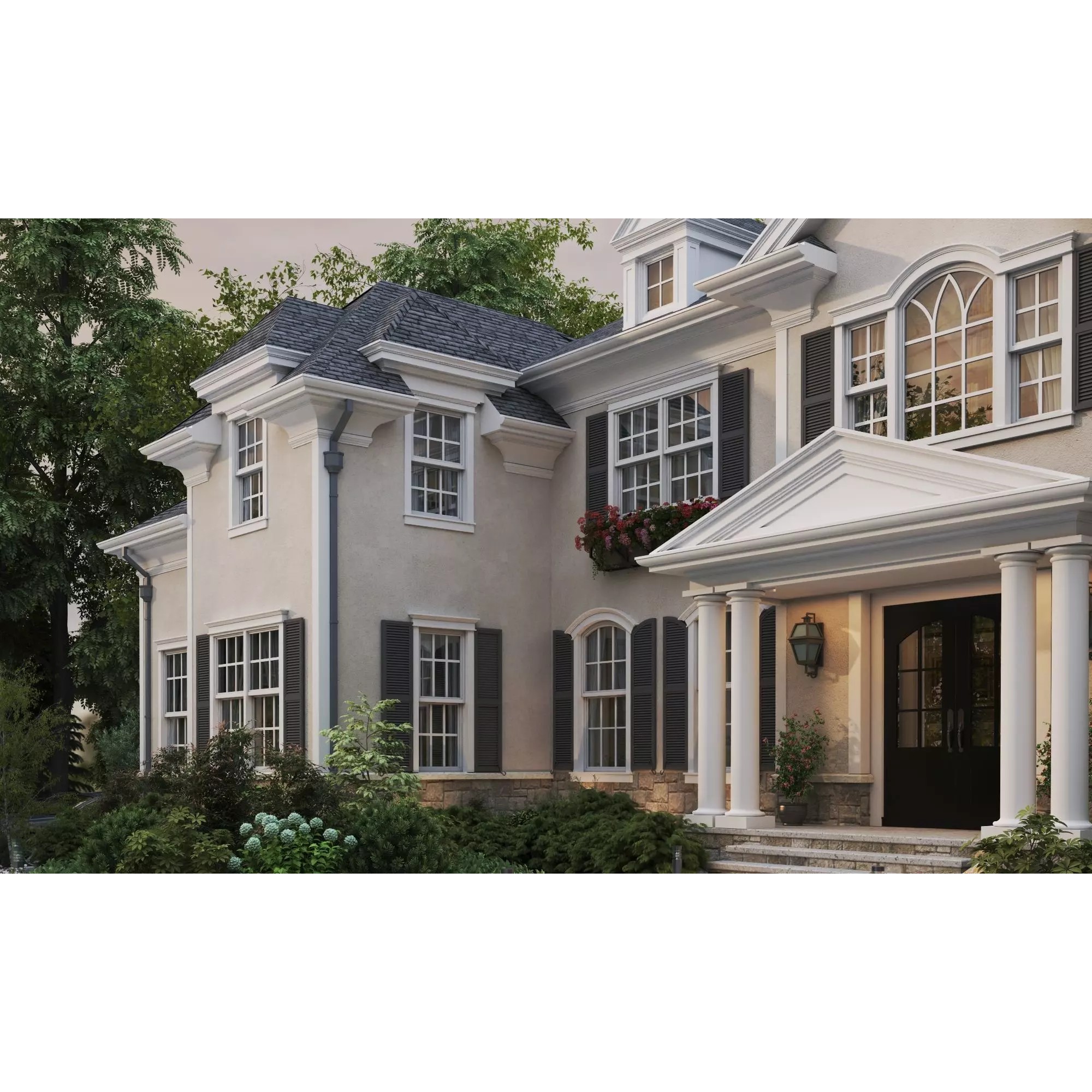 American Luxury Villa Exterior - Low-Poly 3D Model - View 8