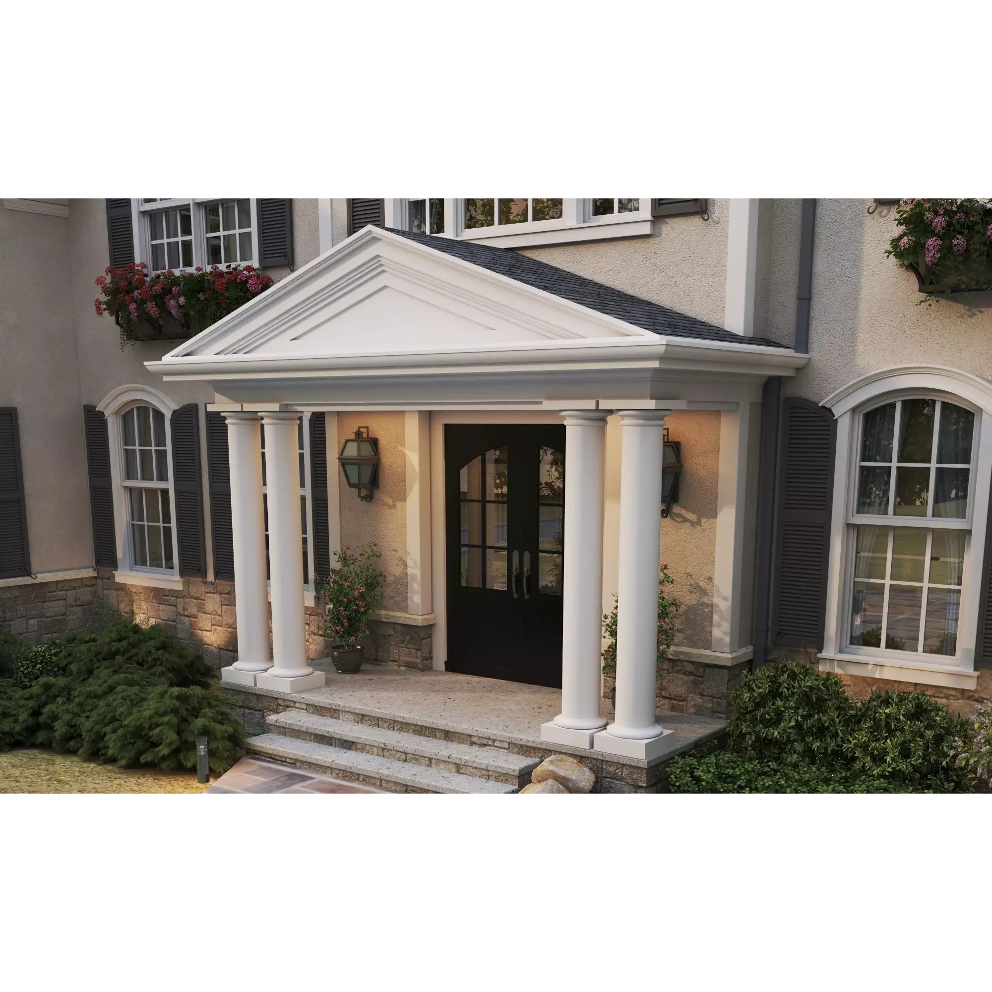 American Luxury Villa Exterior - Low-Poly 3D Model - View 9