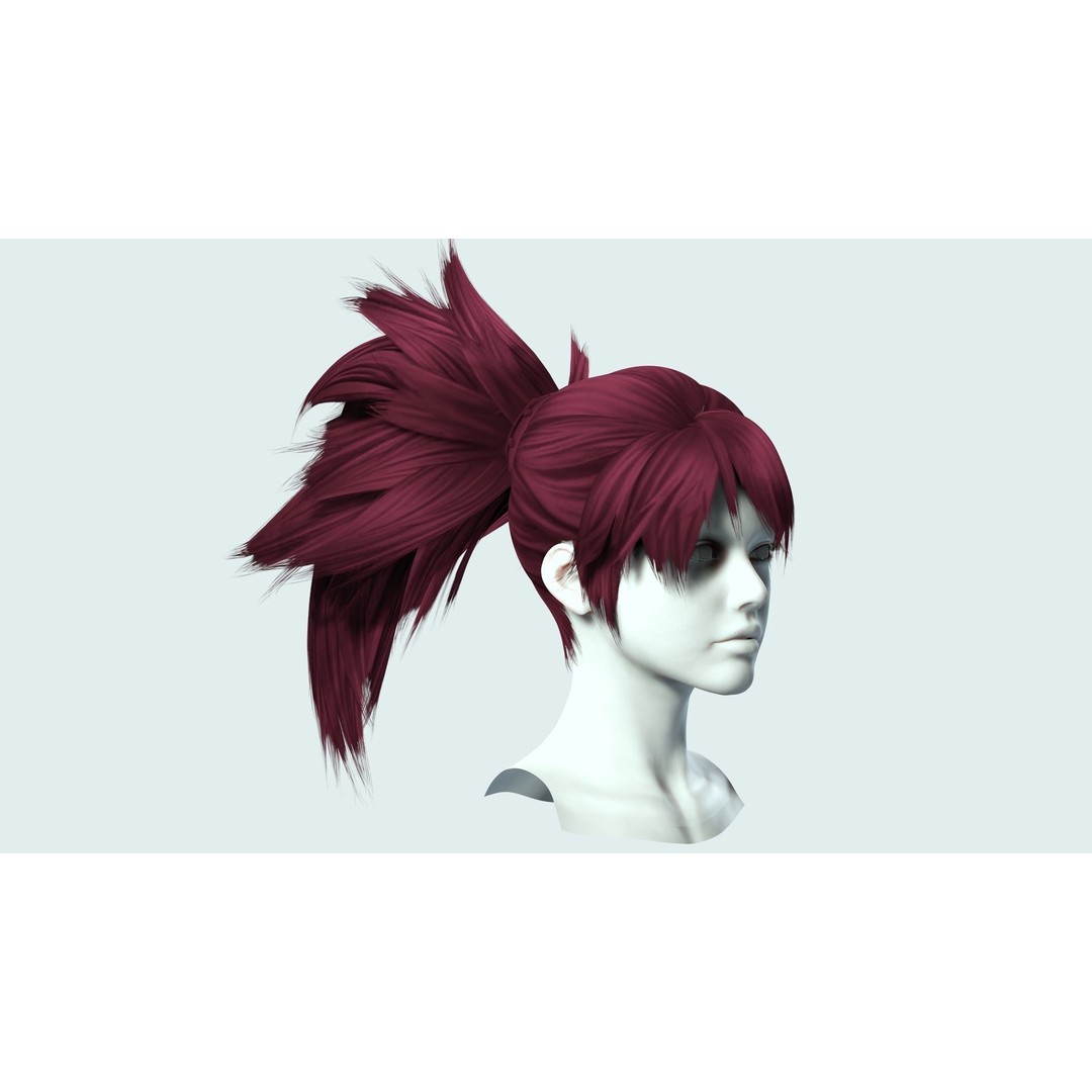 Female Hair 3D Model – Low Poly High Ponytail, FBX, Game Ready - View 10