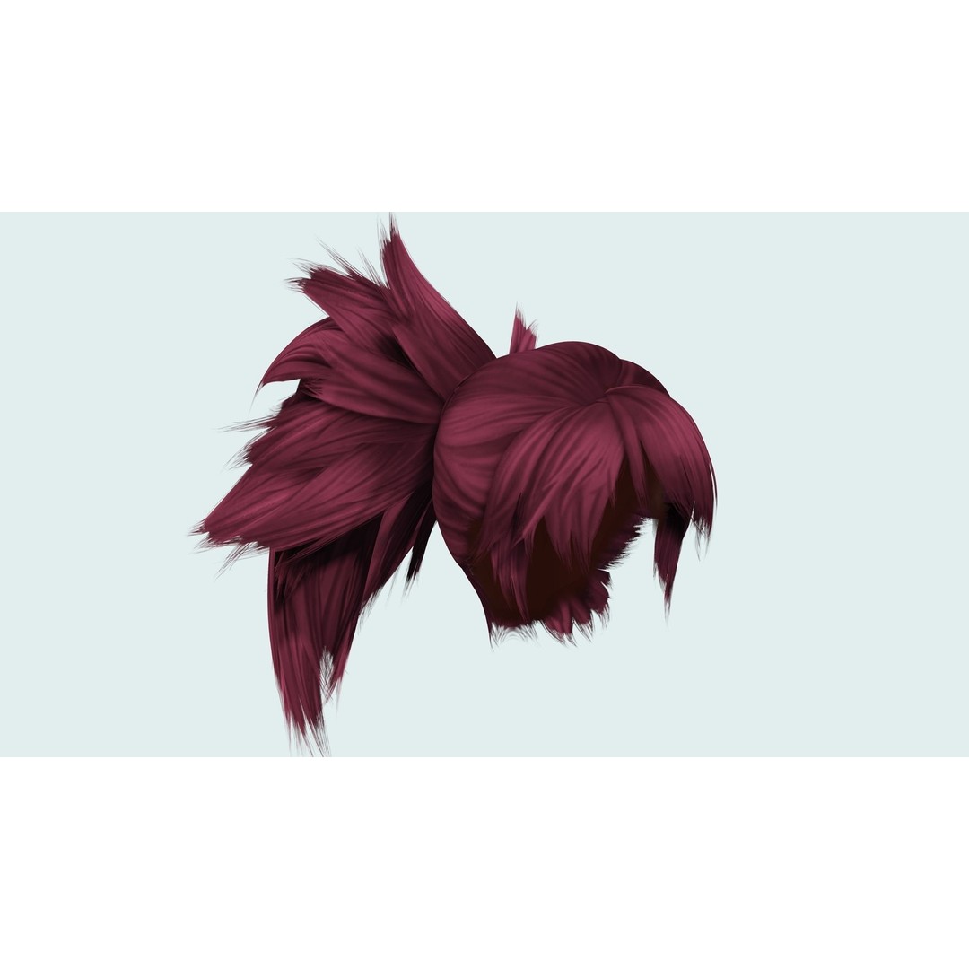 Female Hair 3D Model – Low Poly High Ponytail, FBX, Game Ready - View 12