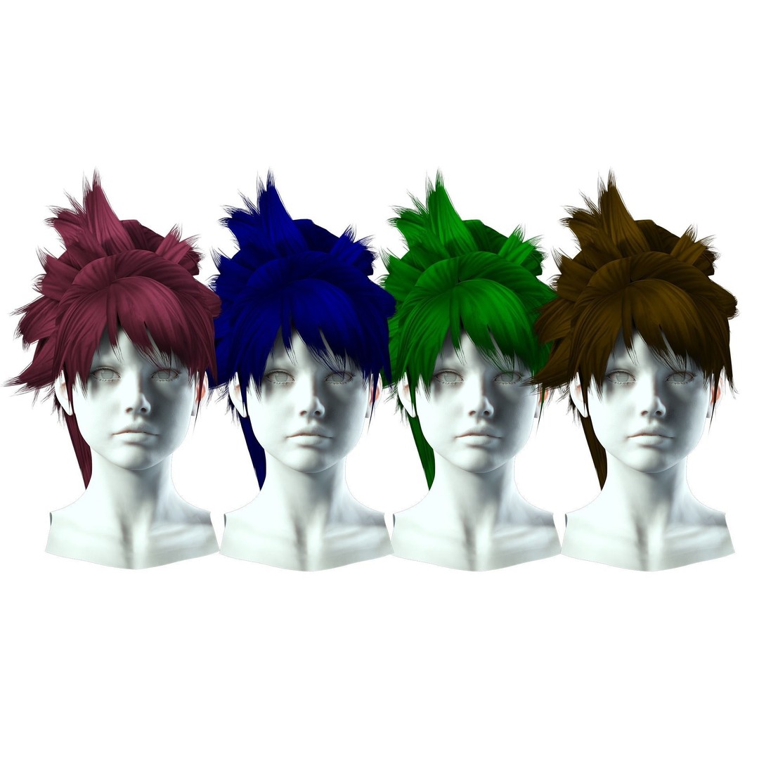 Female Hair 3D Model – Low Poly High Ponytail, FBX, Game Ready - View 3
