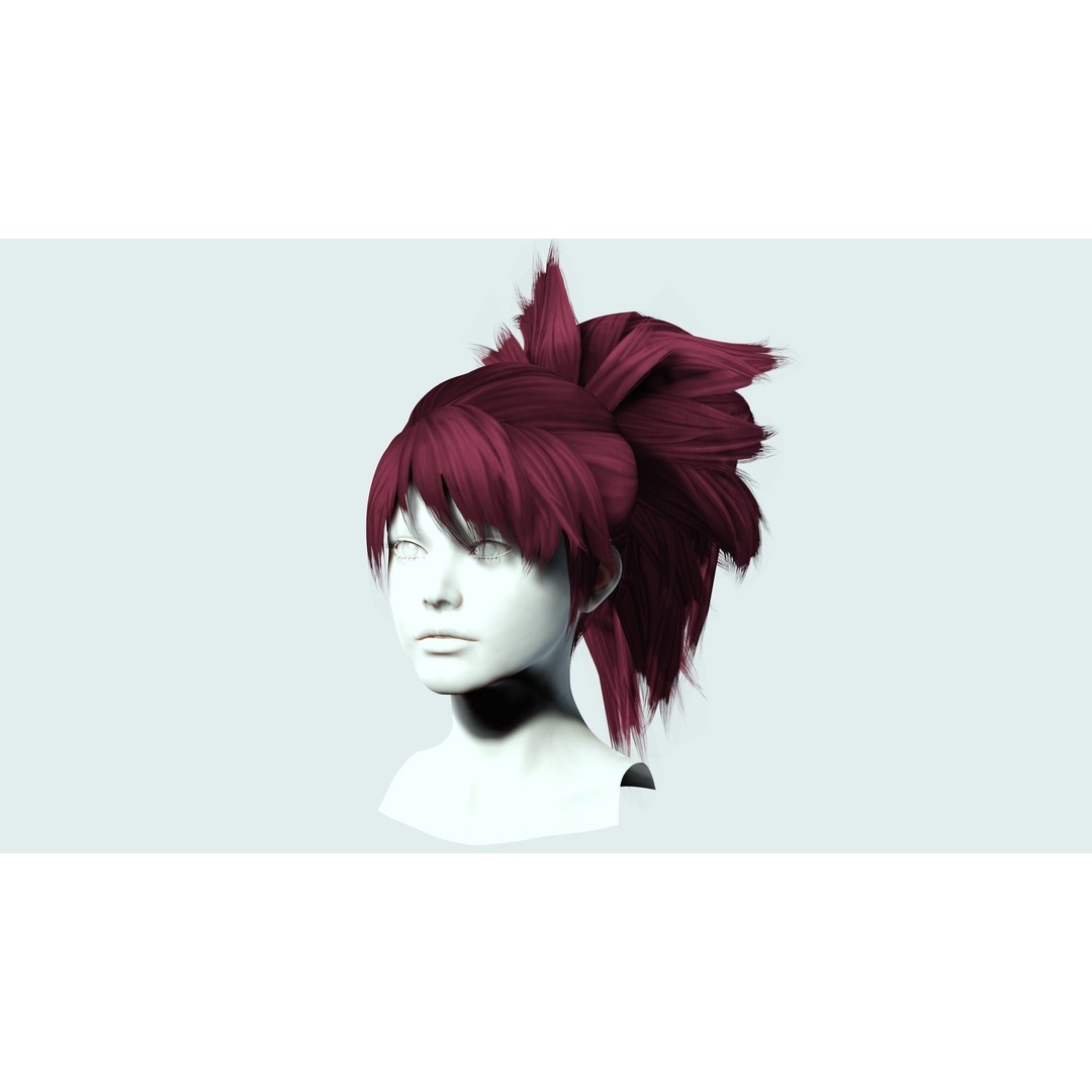 Female Hair 3D Model – Low Poly High Ponytail, FBX, Game Ready - View 5