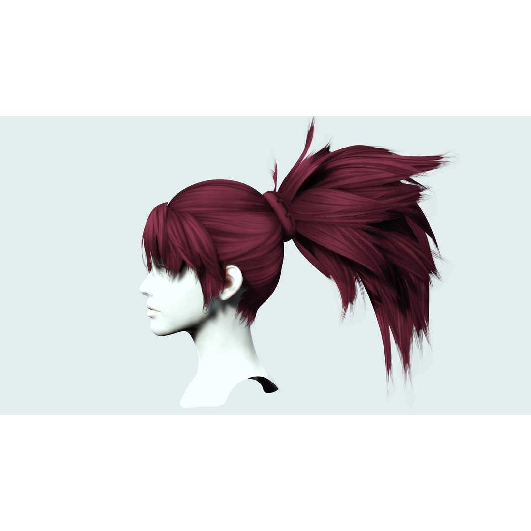 Female Hair 3D Model – Low Poly High Ponytail, FBX, Game Ready - View 6