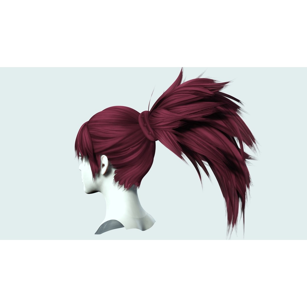 Female Hair 3D Model – Low Poly High Ponytail, FBX, Game Ready - View 7