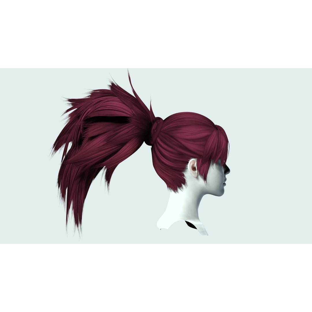 Female Hair 3D Model – Low Poly High Ponytail, FBX, Game Ready - View 9
