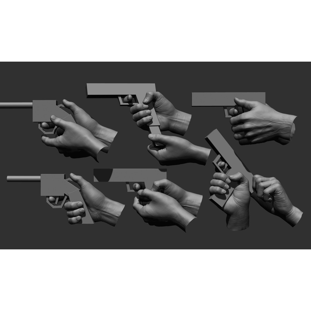 Male Hand Poses 3D Model – Realistic Shooting Poses, ZBrush, FBX, OBJ - View 3