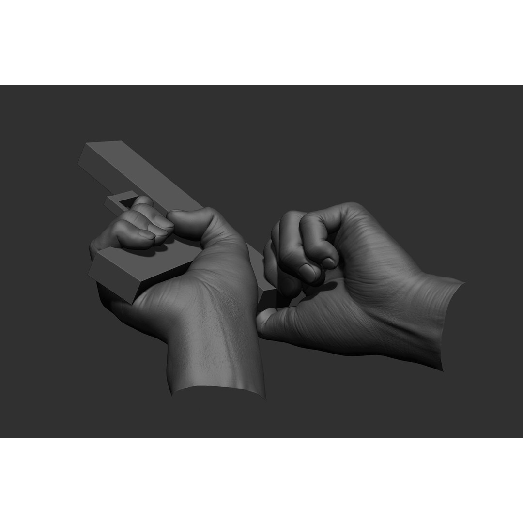 Male Hand Poses 3D Model – Realistic Shooting Poses, ZBrush, FBX, OBJ - View 38