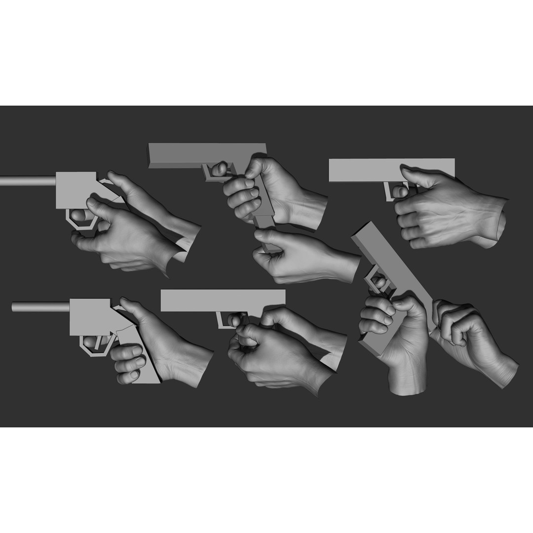 Male Hand Poses 3D Model – Realistic Shooting Poses, ZBrush, FBX, OBJ - View 4