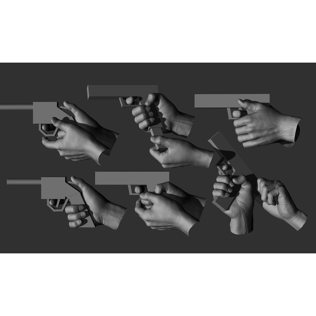 Male Hand Poses 3D Model – Realistic Shooting Poses, ZBrush, FBX, OBJ - View 5
