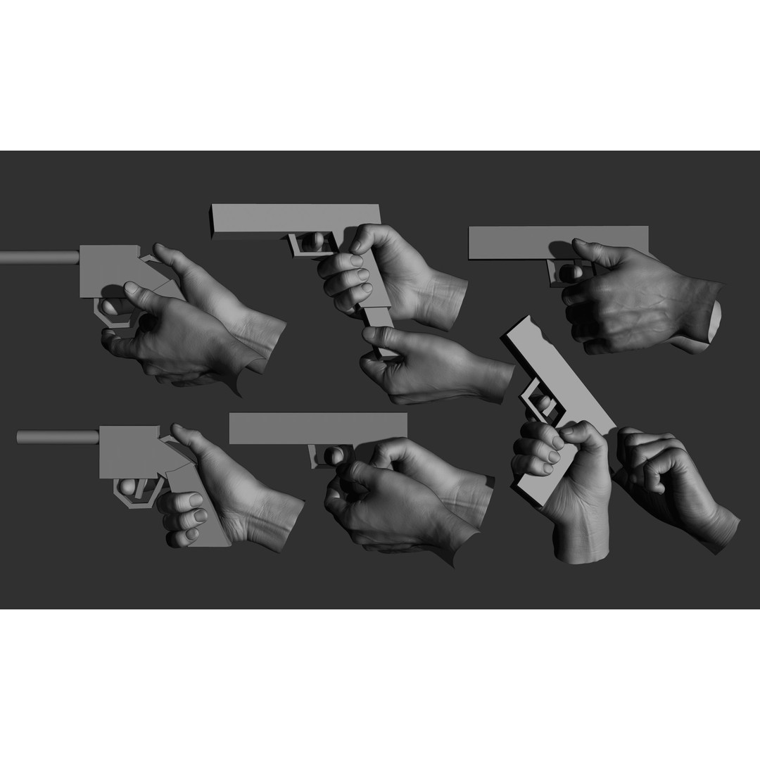 Male Hand Poses 3D Model – Realistic Shooting Poses, ZBrush, FBX, OBJ - View 6