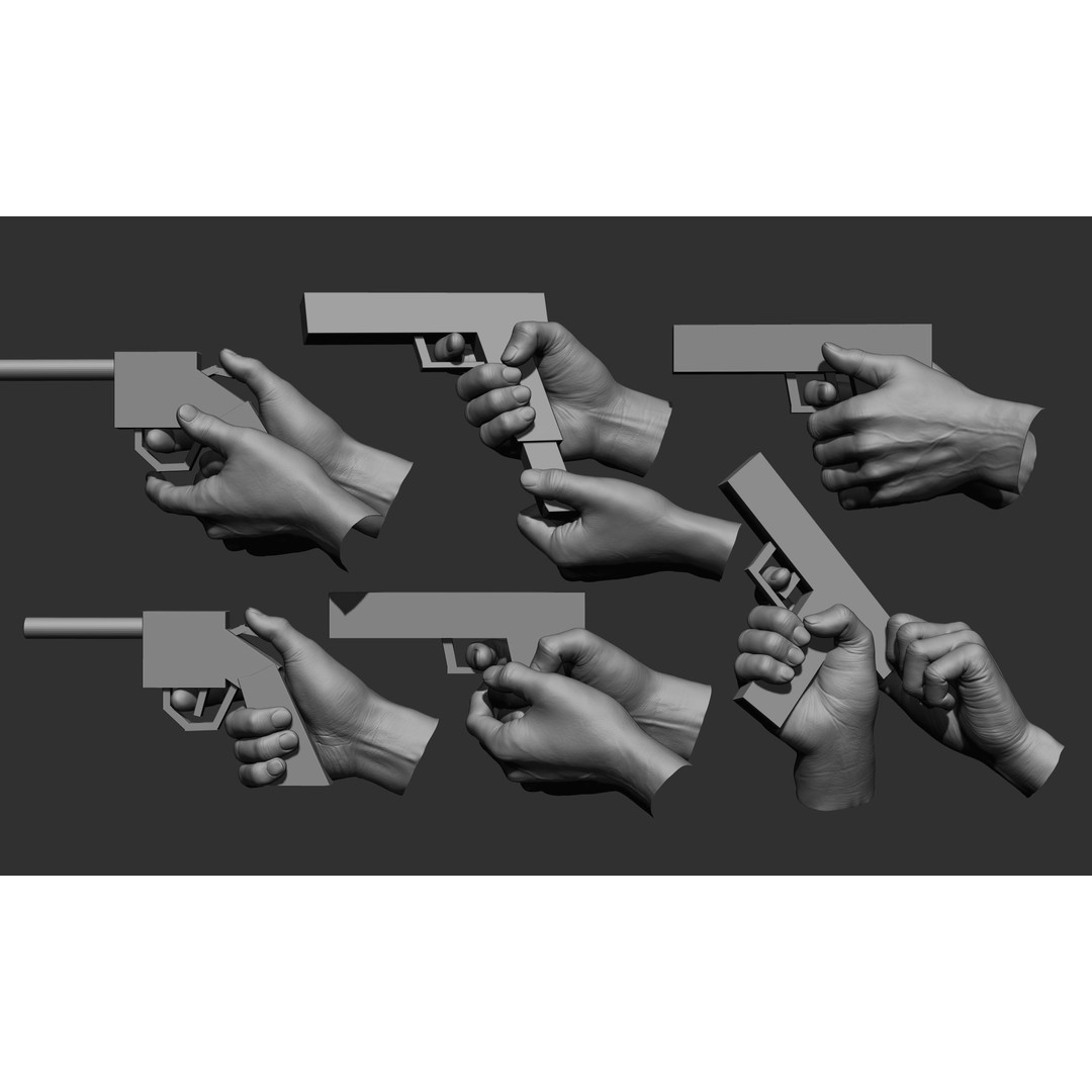 Male Hand Poses 3D Model – Realistic Shooting Poses, ZBrush, FBX, OBJ - View 7