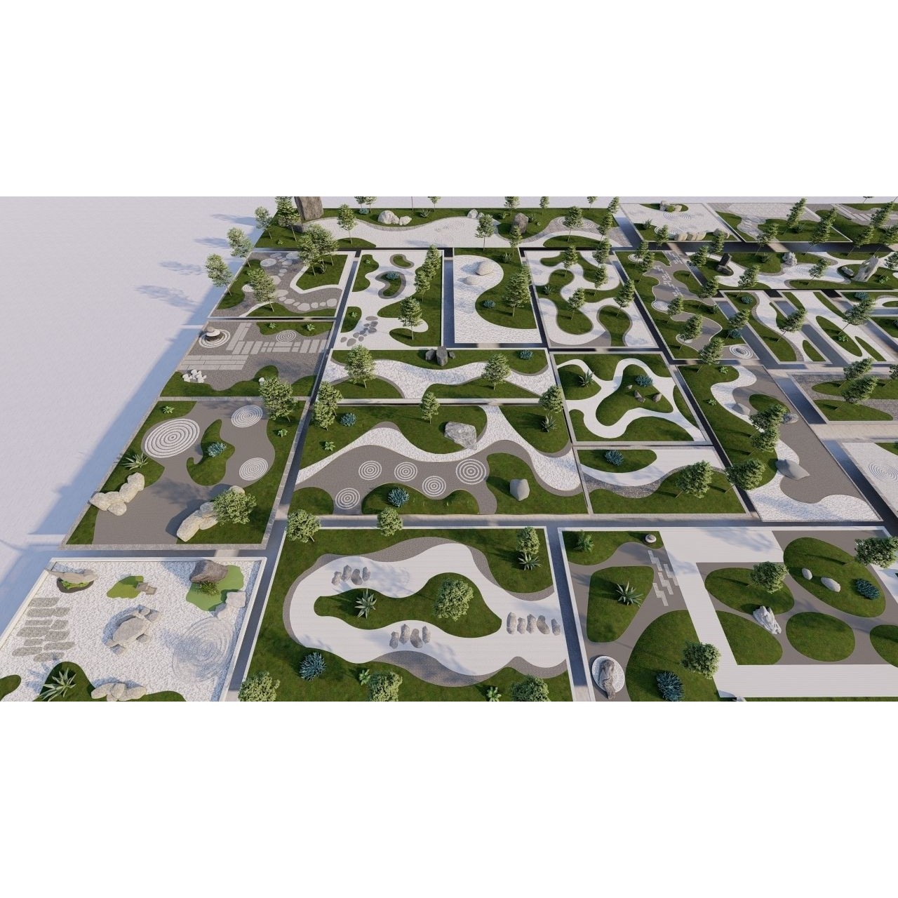 Public Park Landscape - Game-Ready 3D Model