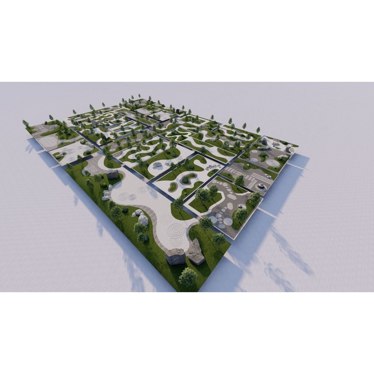 Public Park Landscape - Game-Ready 3D Model - View 3