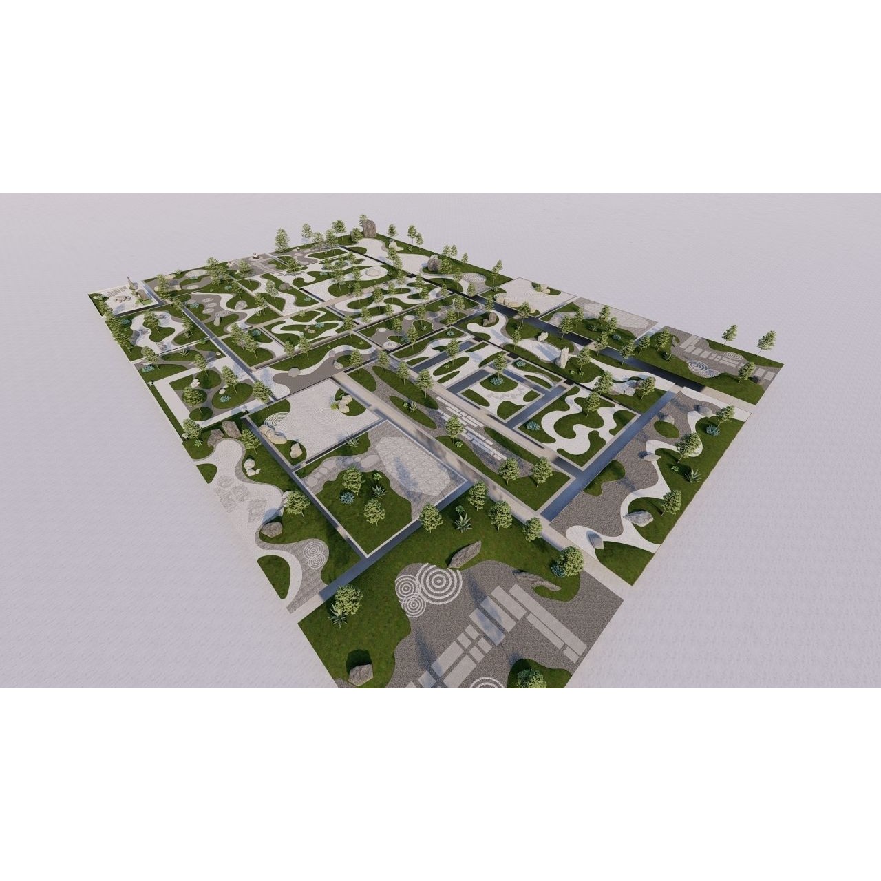 Public Park Landscape - Game-Ready 3D Model - View 4
