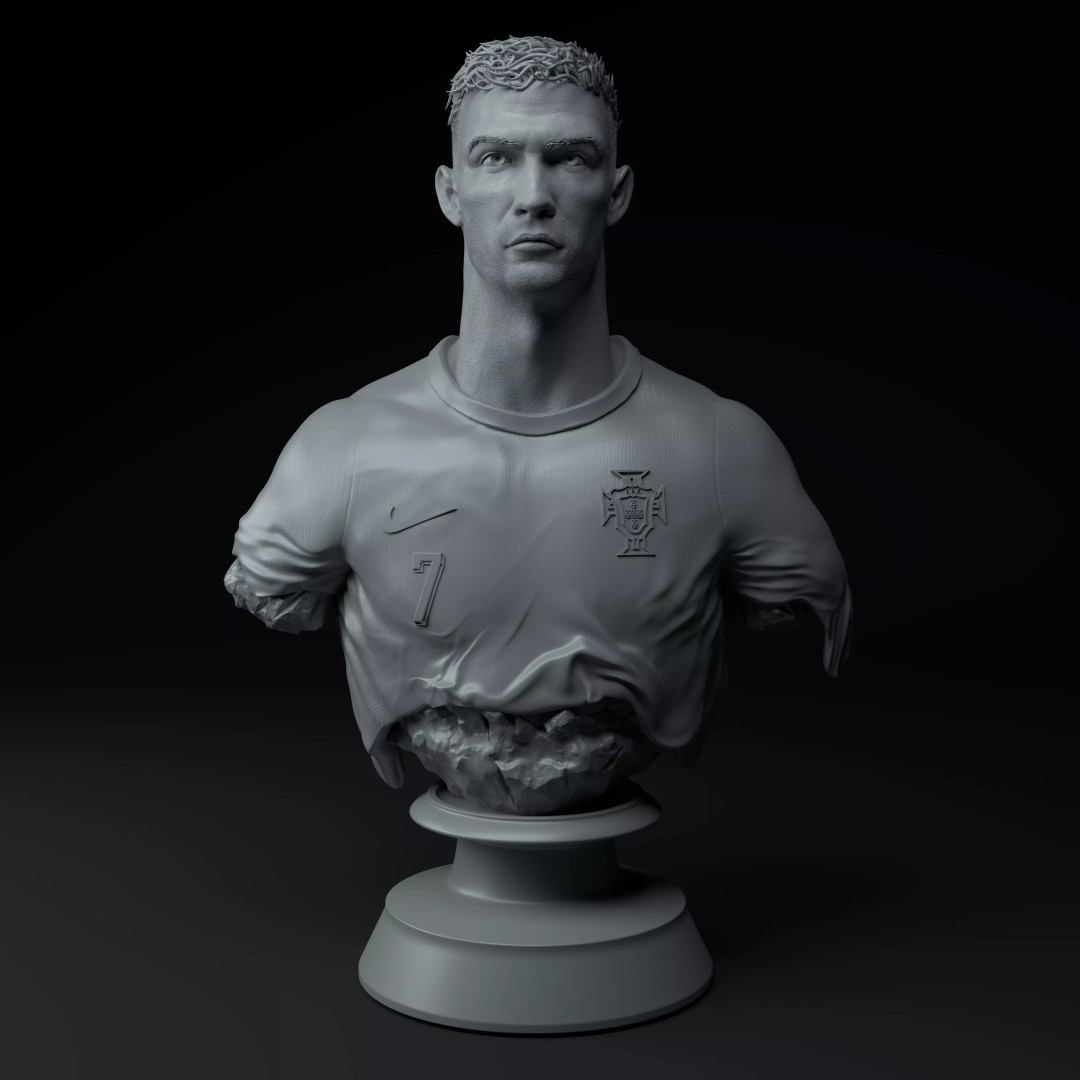 Cristiano Ronaldo Bust 3D Model – Premium Detail for 3D Printing - View 3
