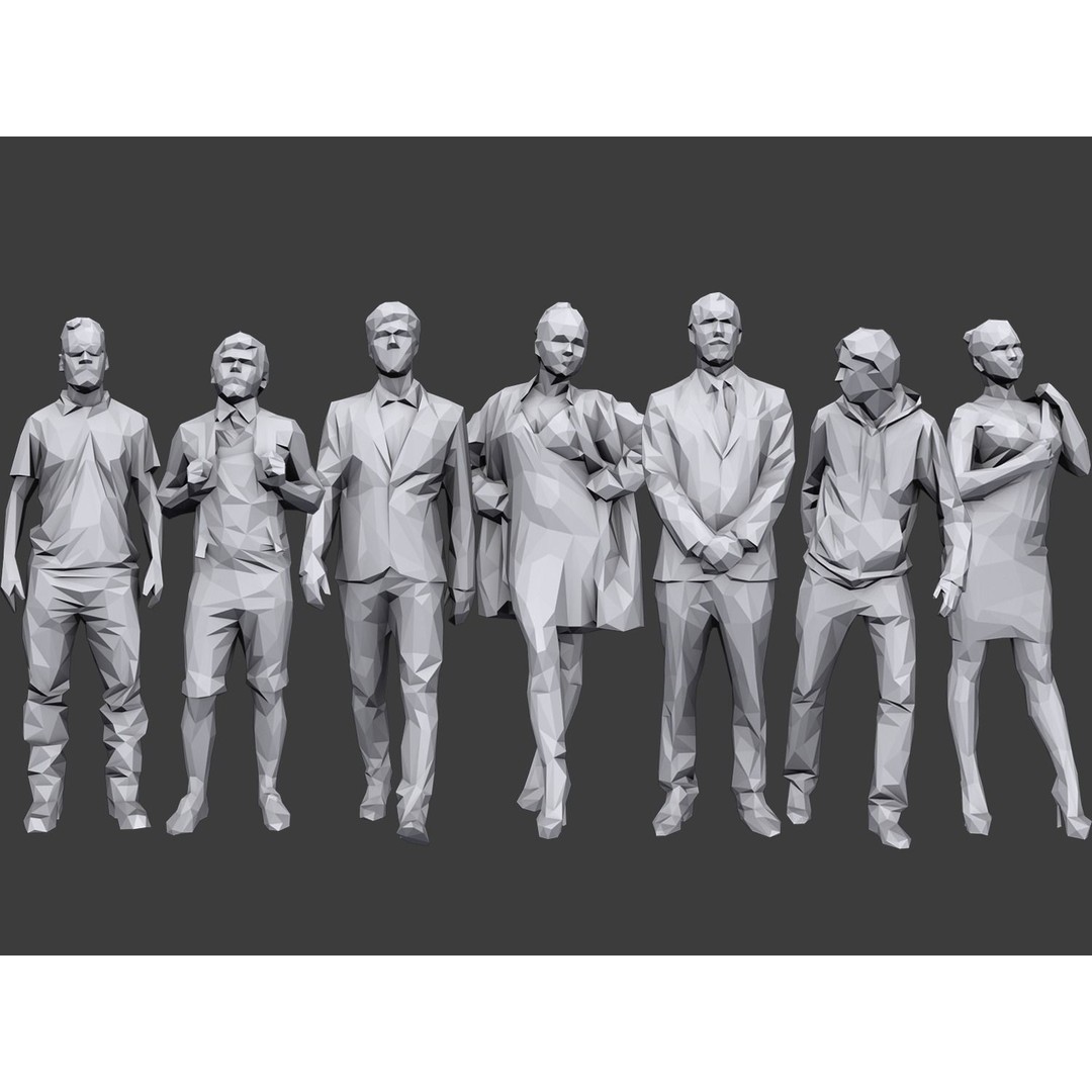 Casual Characters 3D Model – Low Poly Stylized People for Archviz - View 2