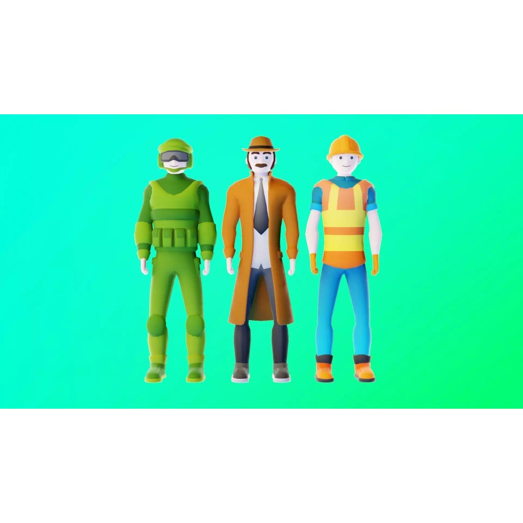 Casual Character Pack 3D Model – Low Poly Rigged NPCs, Game Ready, FBX - View 5