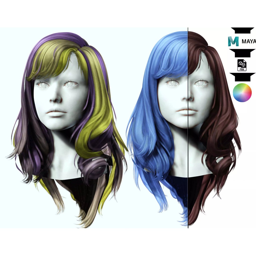 Female Colorable Hair 3D Model – Low Poly Realistic Game Asset, FBX - View 2