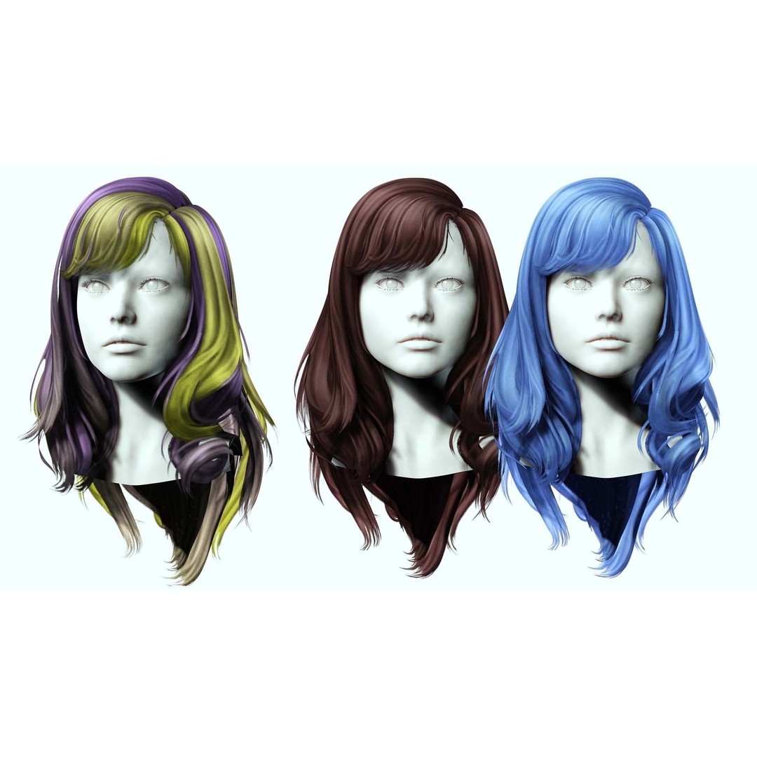 Female Colorable Hair 3D Model – Low Poly Realistic Game Asset, FBX - View 3
