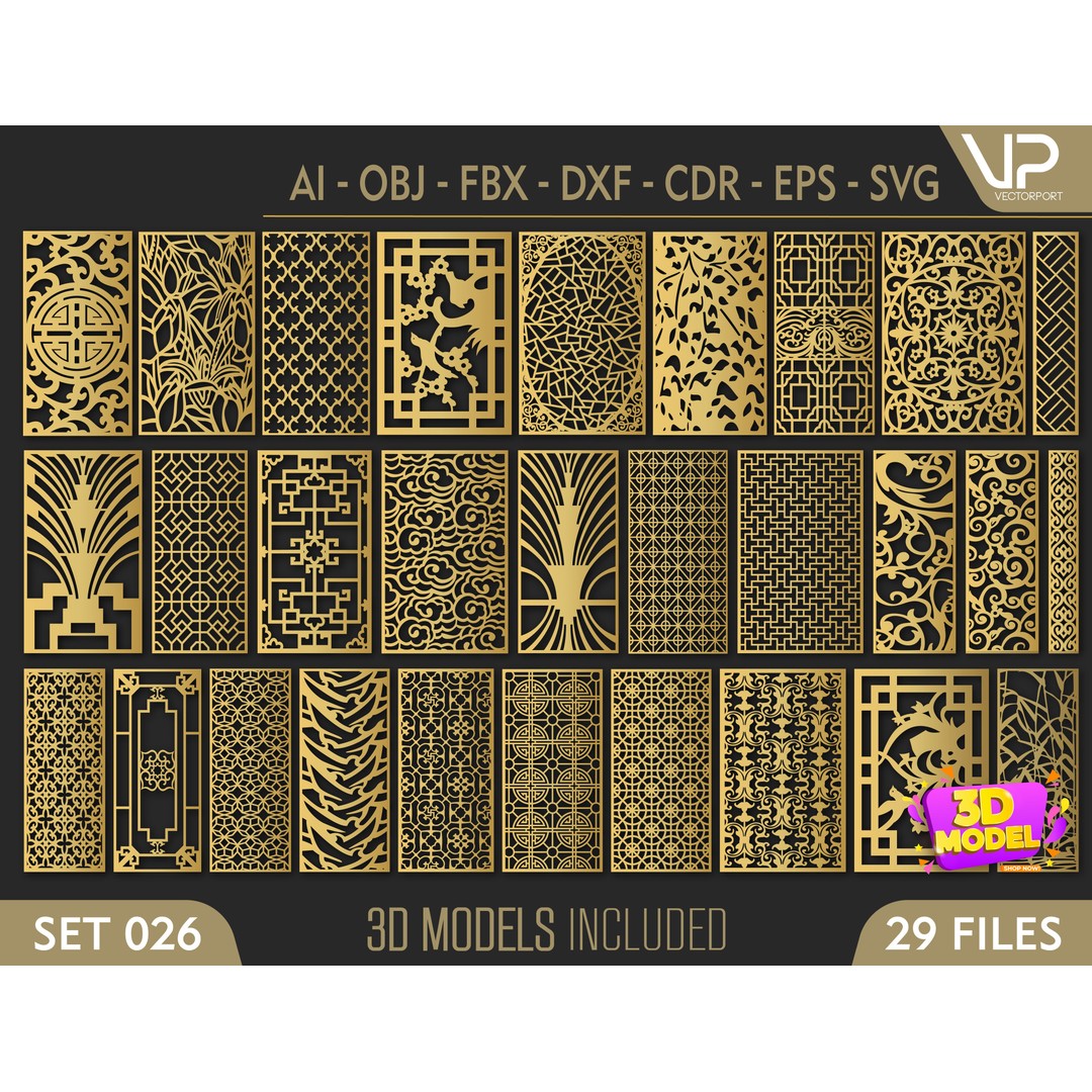 29 Decorative Wall Panels 3D Model – Modern Screen Designs, OBJ, FBX