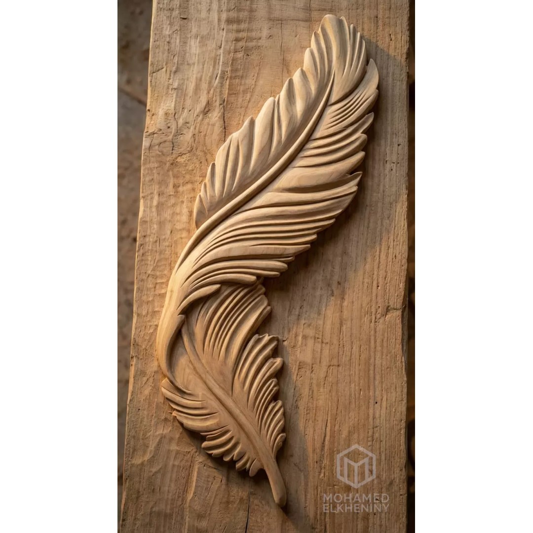 Feather Relief Panel 3D Model – Elegant Wall Decor for CNC & 3D Printing - View 11