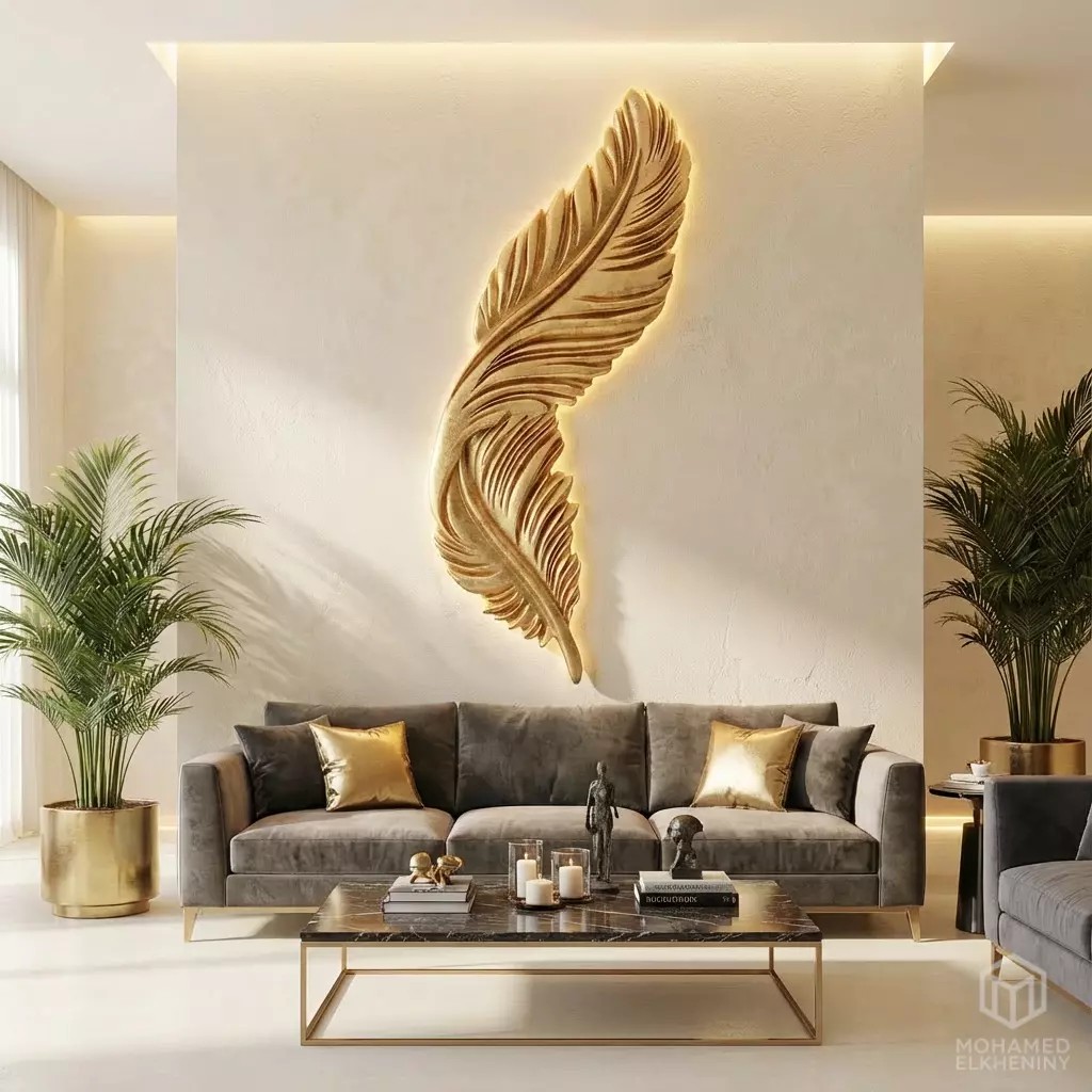 Feather Relief Panel 3D Model – Elegant Wall Decor for CNC & 3D Printing - View 2