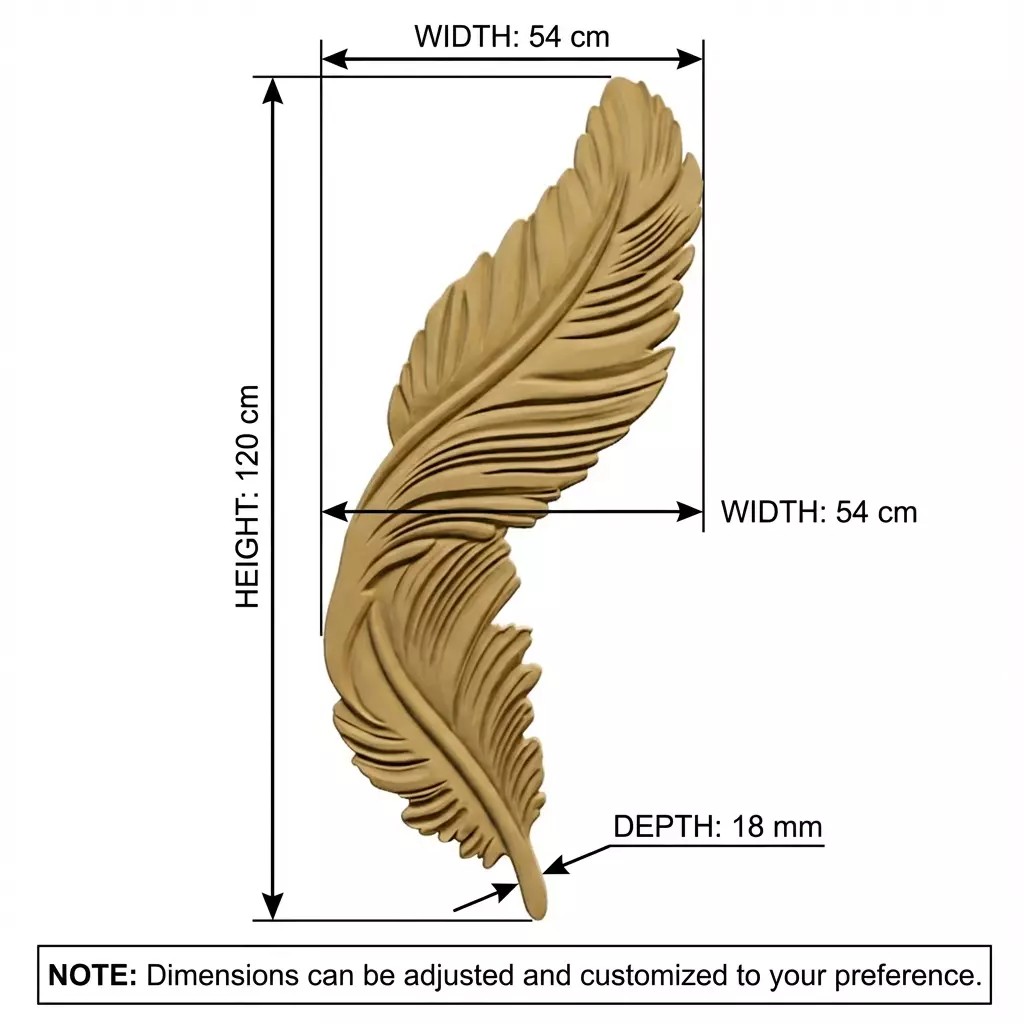 Feather Relief Panel 3D Model – Elegant Wall Decor for CNC & 3D Printing - View 4