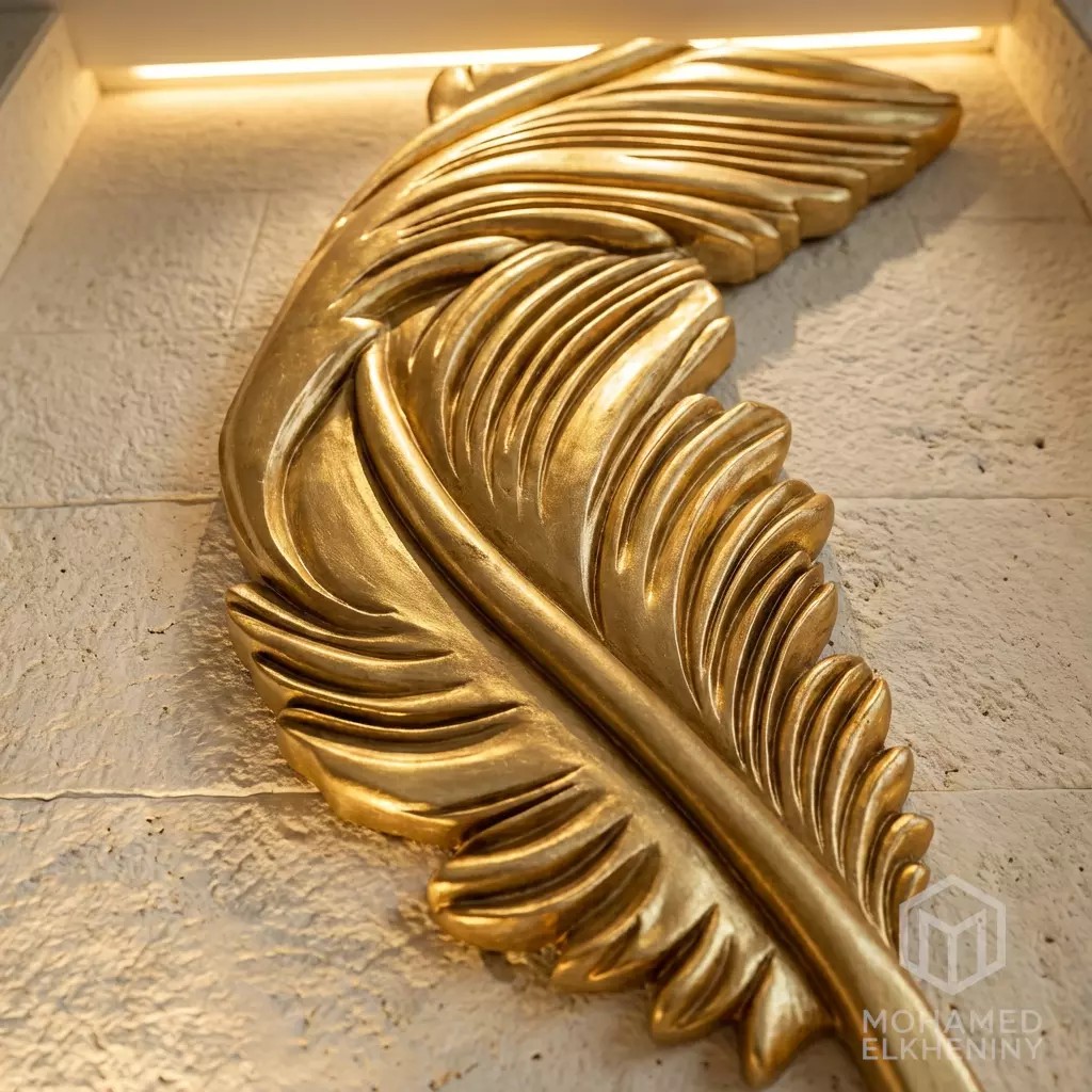 Feather Relief Panel 3D Model – Elegant Wall Decor for CNC & 3D Printing - View 9