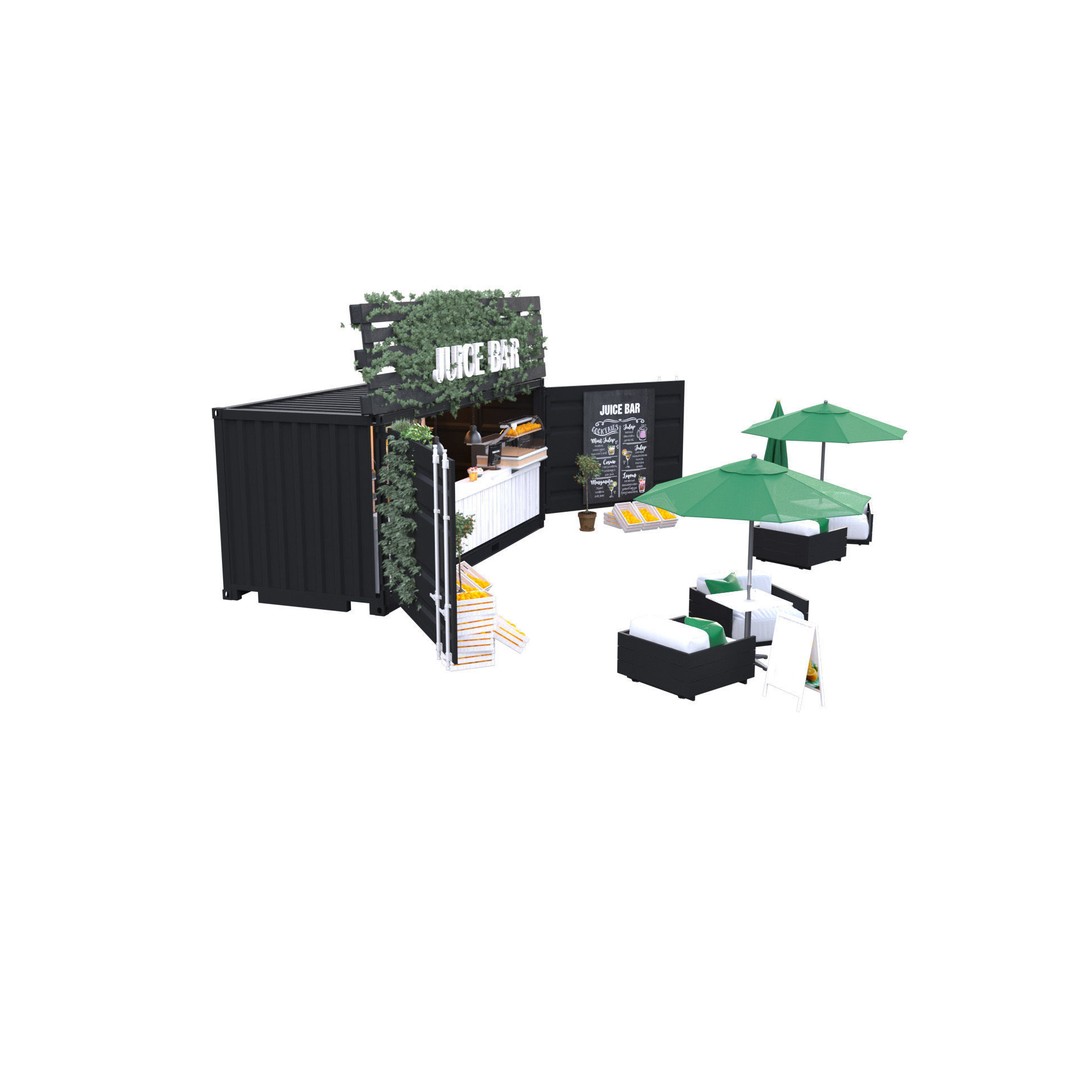 Container Juice Cafe 3D Model – High Quality Portable Kiosk, FBX