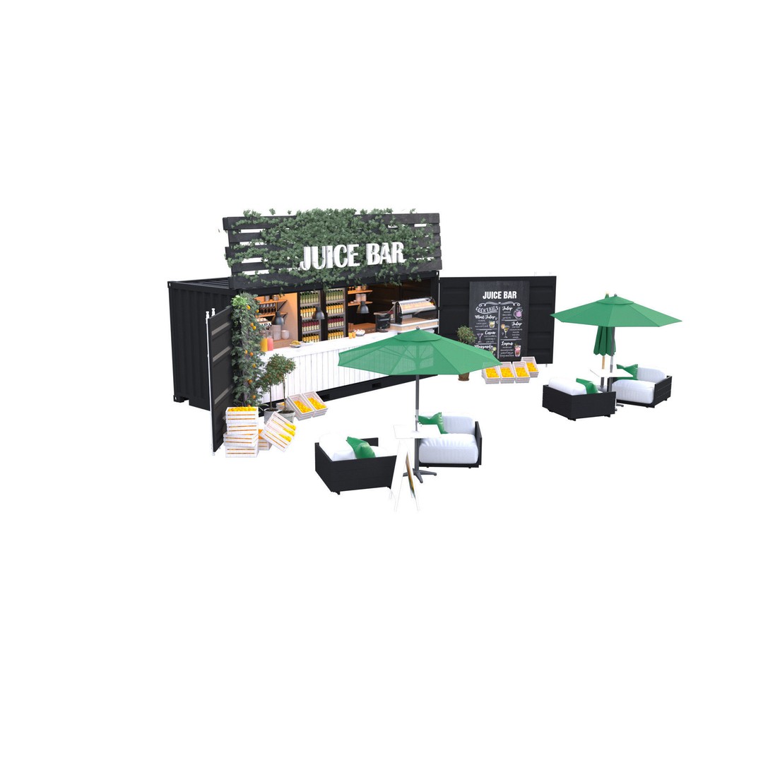 Container Juice Cafe 3D Model – High Quality Portable Kiosk, FBX - View 11