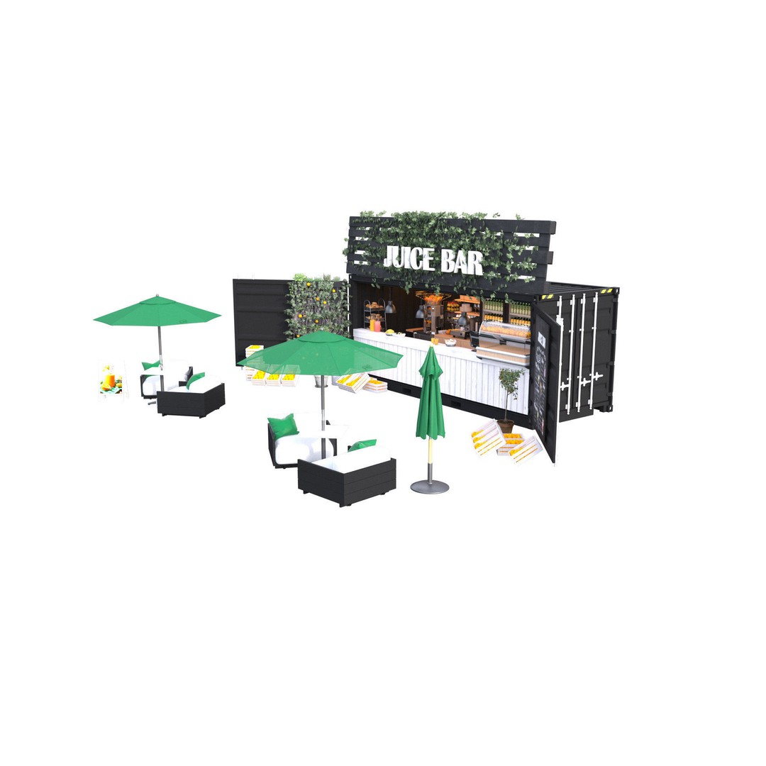 Container Juice Cafe 3D Model – High Quality Portable Kiosk, FBX - View 13