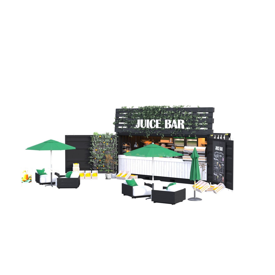 Container Juice Cafe 3D Model – High Quality Portable Kiosk, FBX - View 3