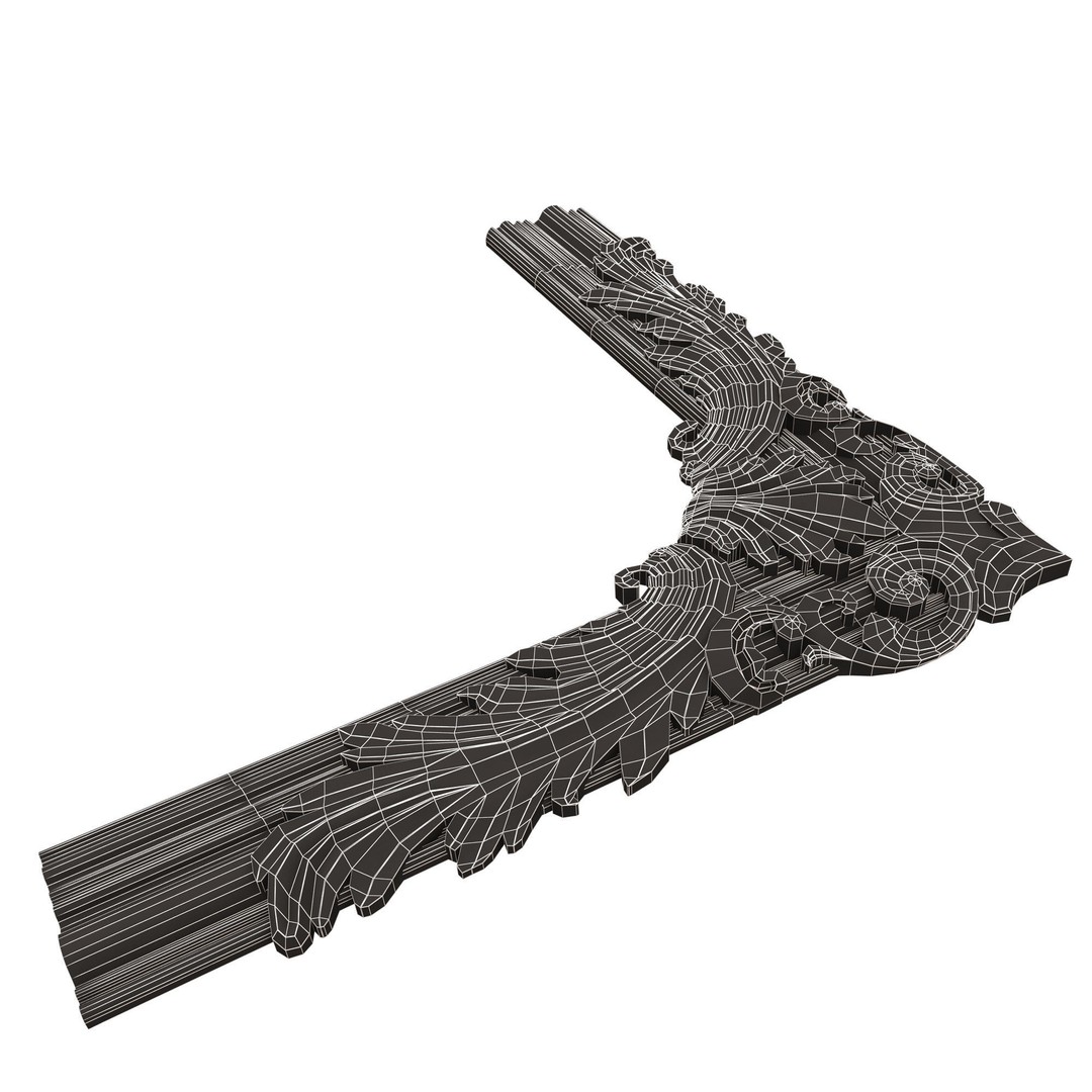 Corner Carved Plaster Molding 3D Model – Low Poly Architectural Decoration, FBX, OBJ